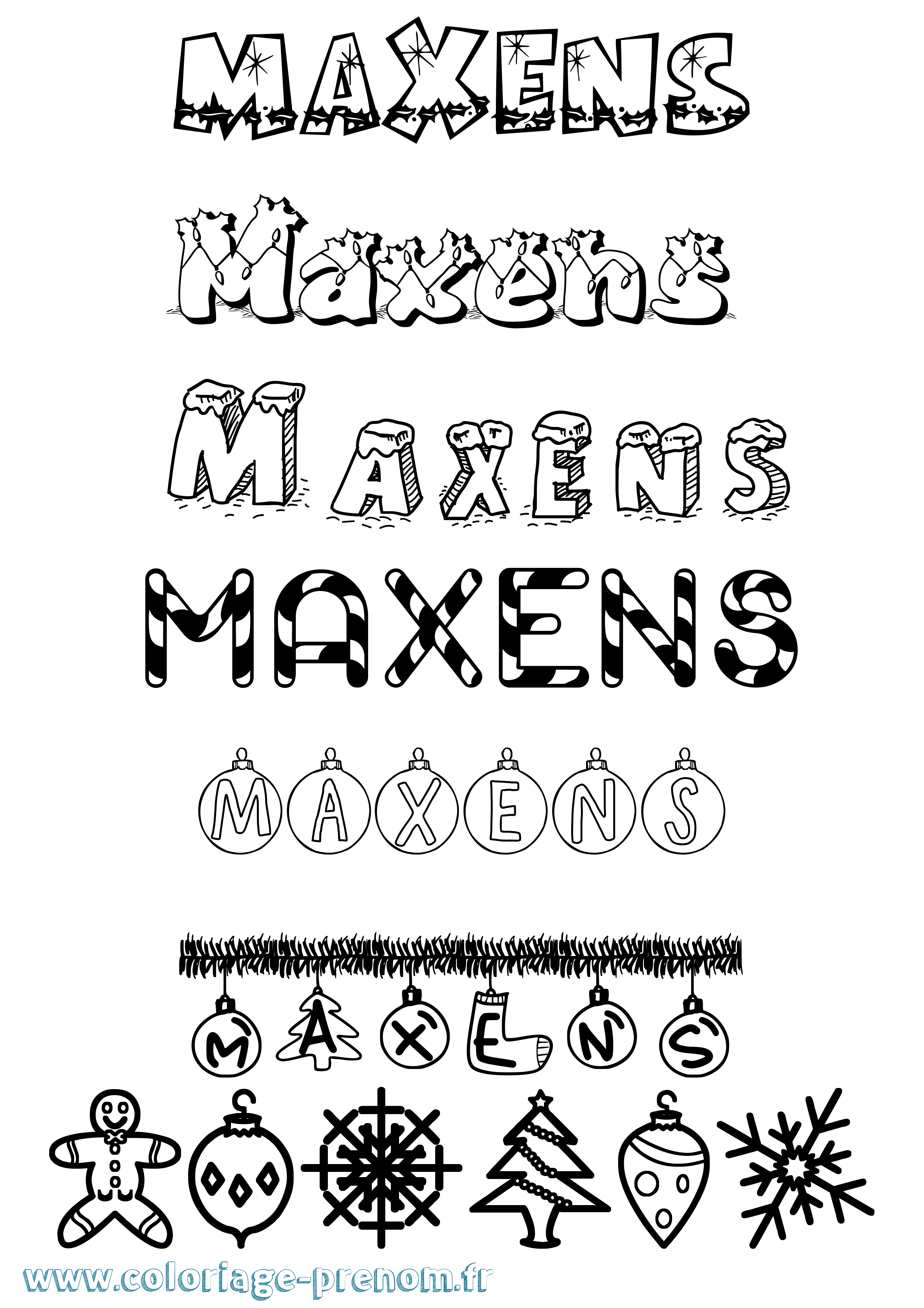 Coloriage Maxens Noël Coloriage prénom Maxens Noël