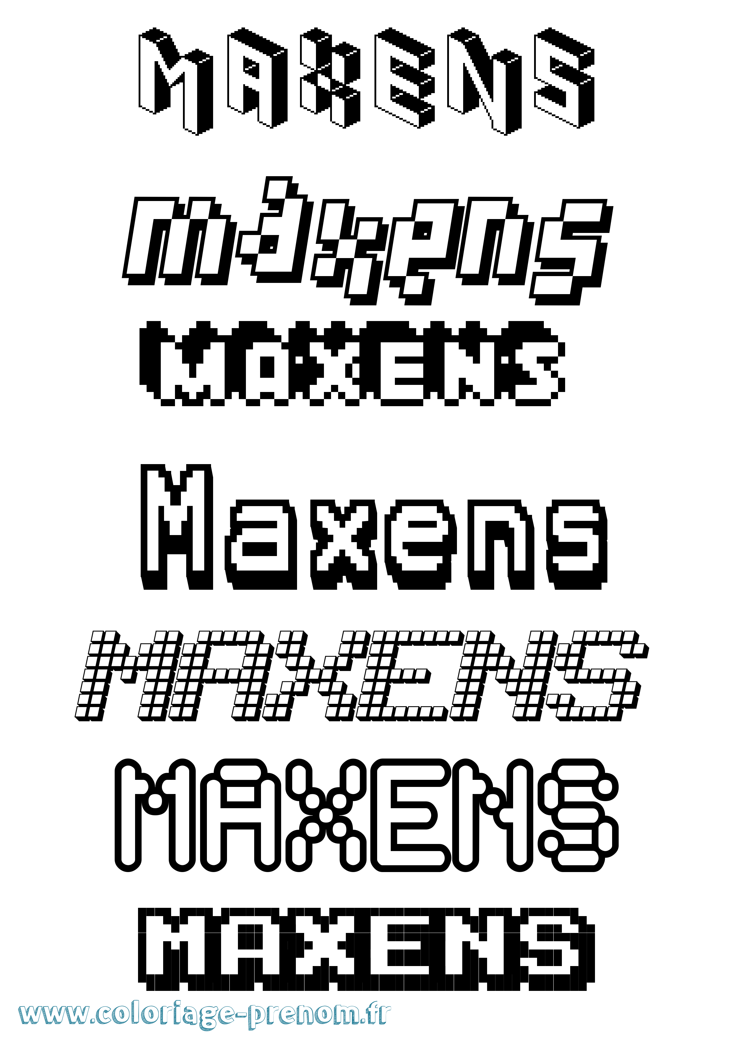 Coloriage prénom Maxens Pixel