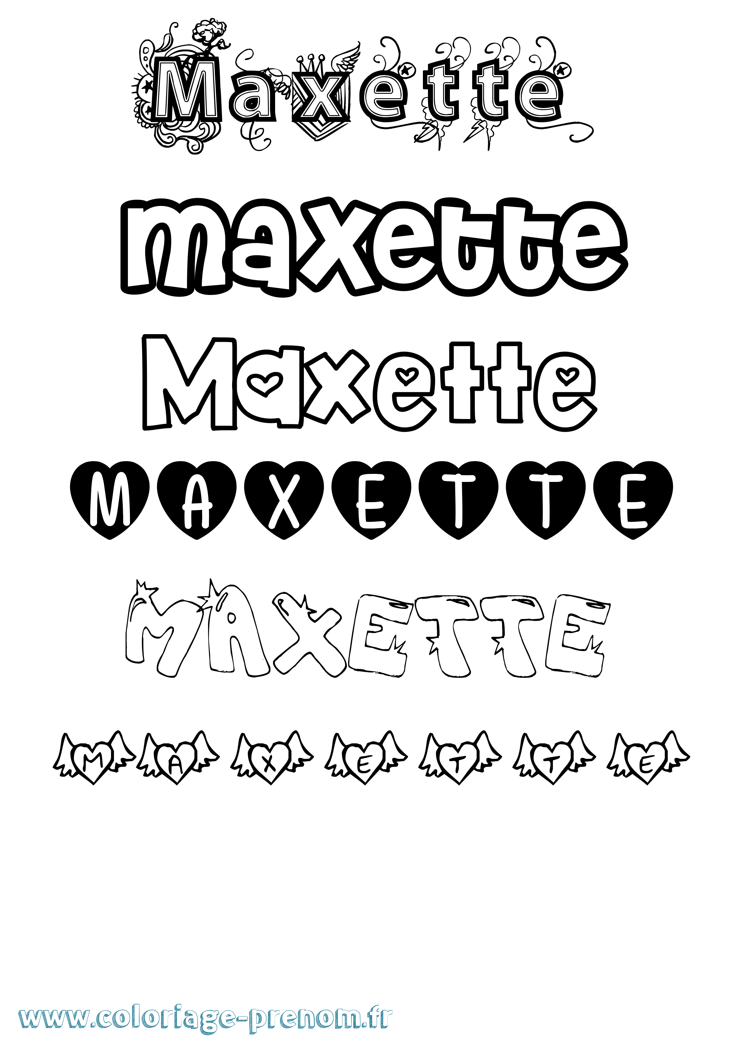 Coloriage prénom Maxette Girly