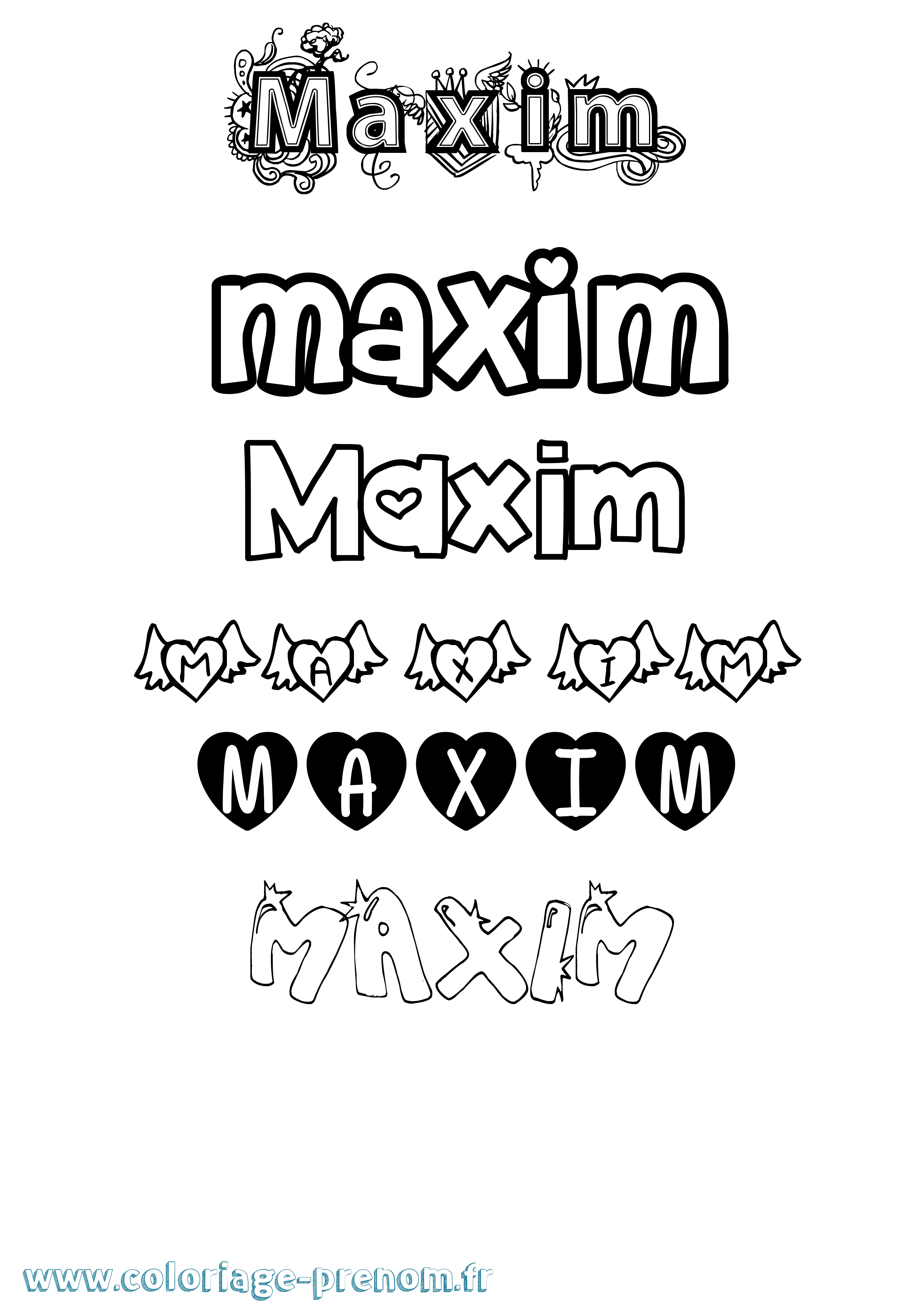 Coloriage prénom Maxim Girly
