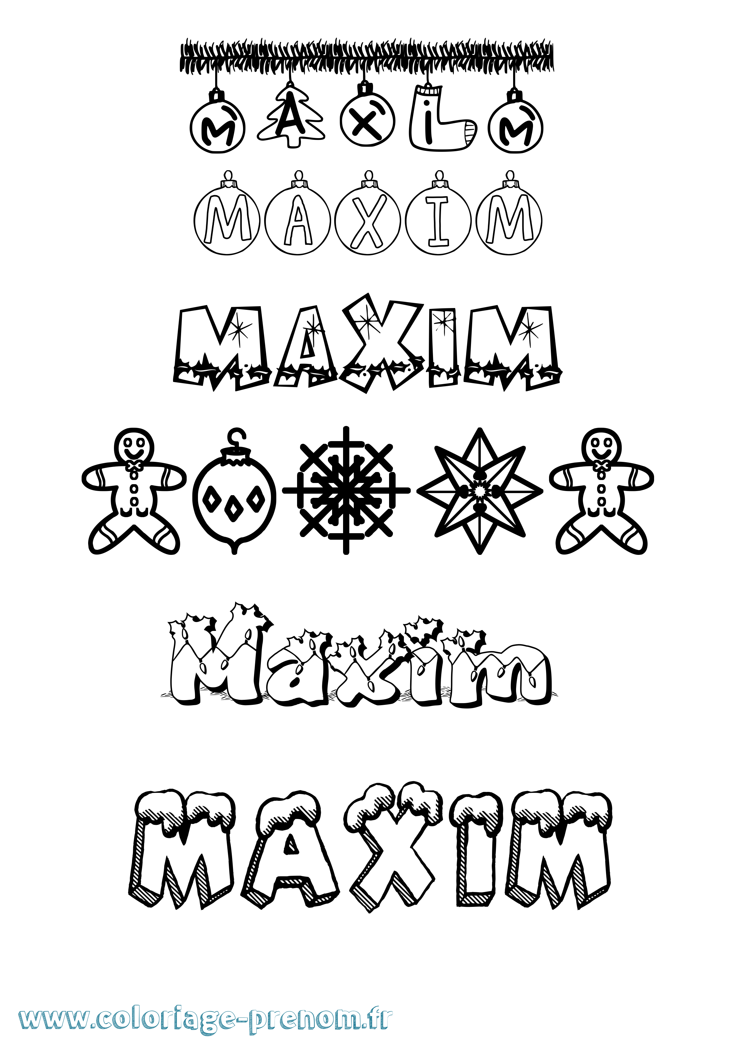 Coloriage prénom Maxim Noël