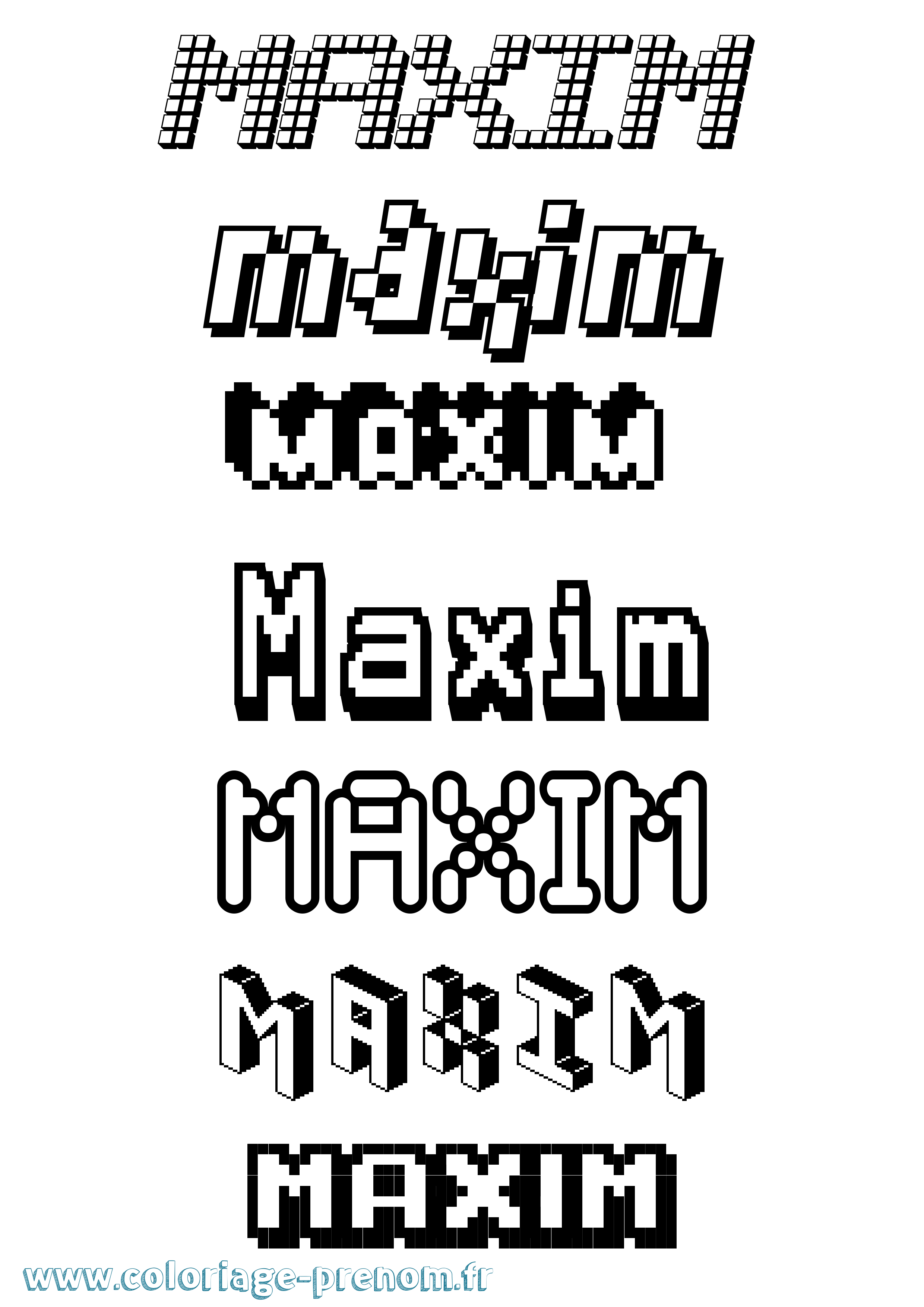Coloriage prénom Maxim Pixel