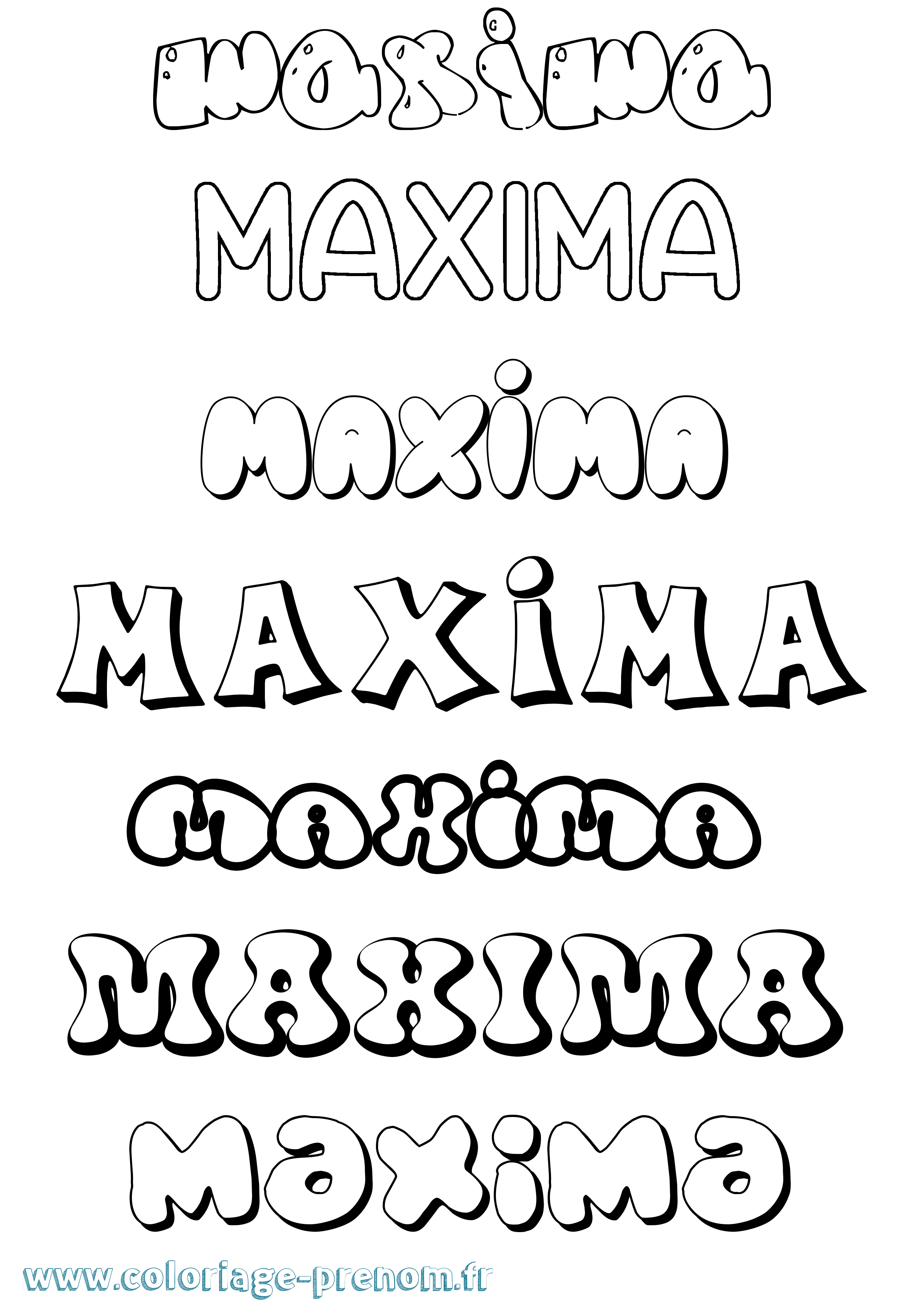 Coloriage prénom Maxima Bubble