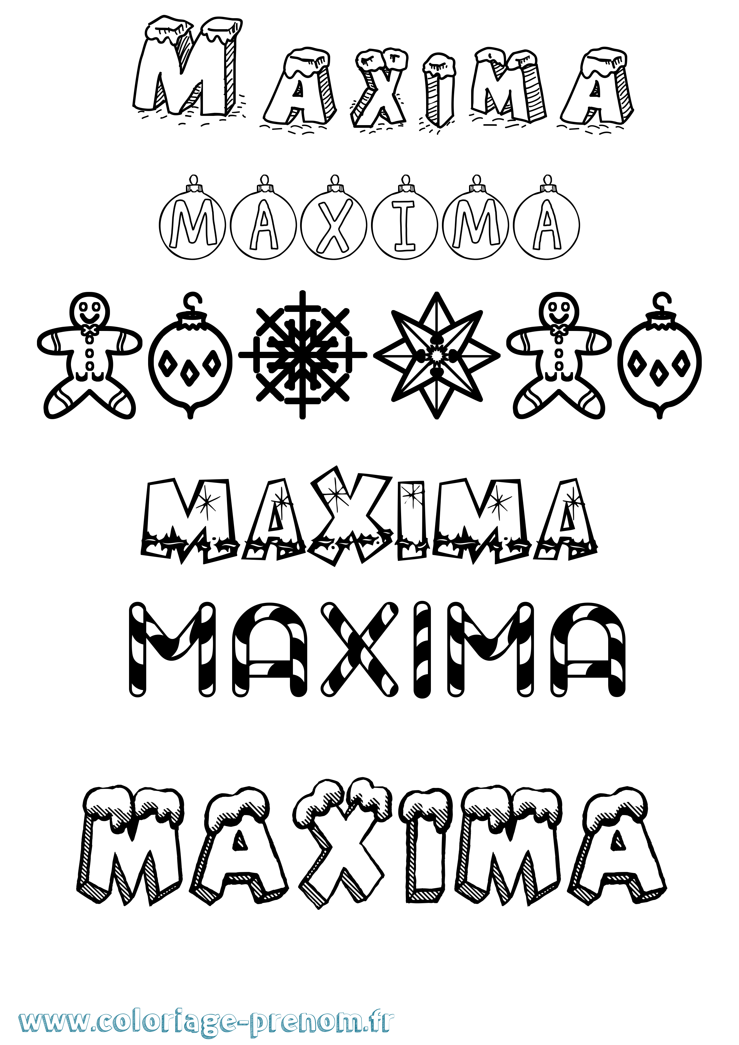 Coloriage prénom Maxima Noël