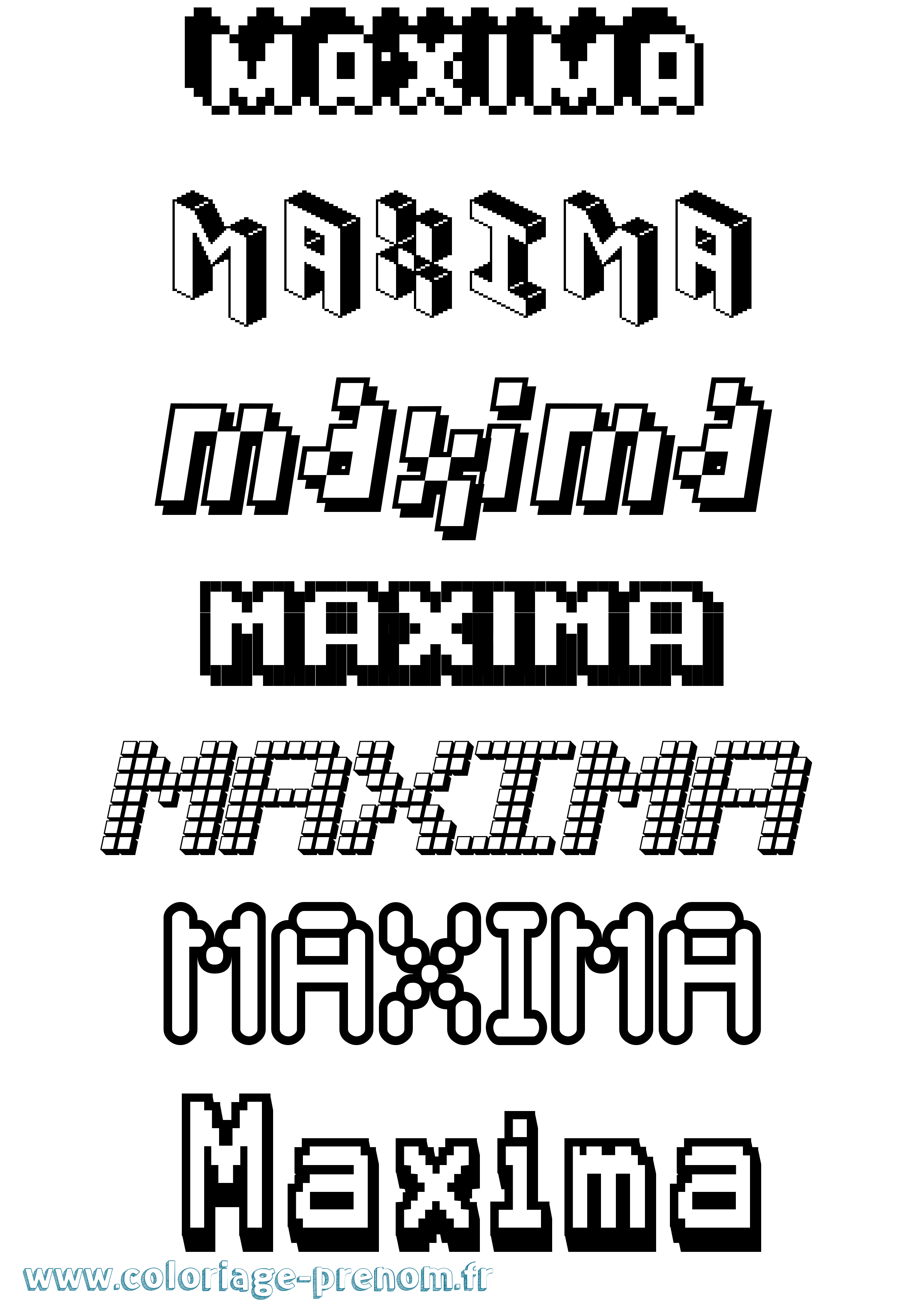 Coloriage prénom Maxima Pixel