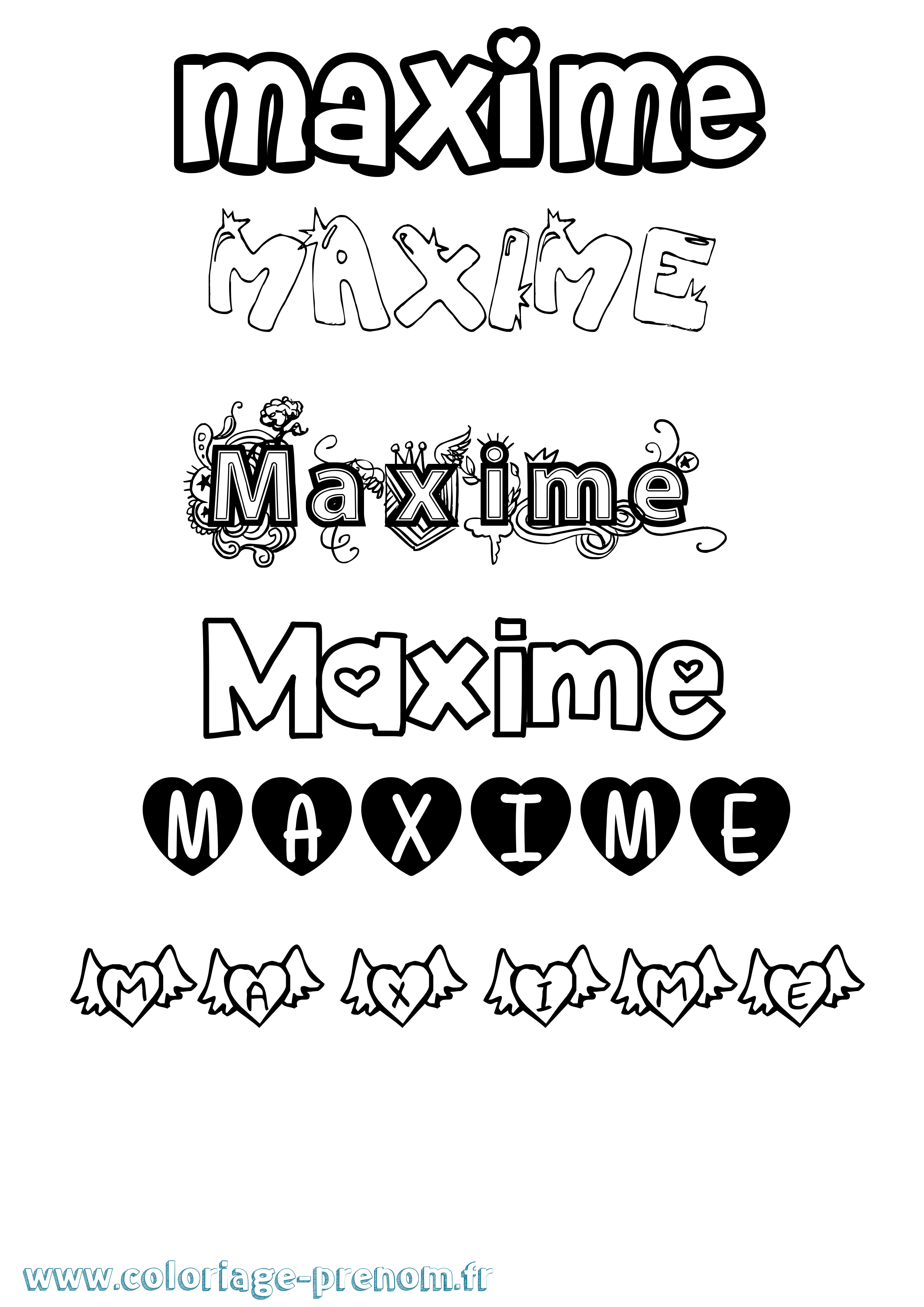 Coloriage prénom Maxime Girly