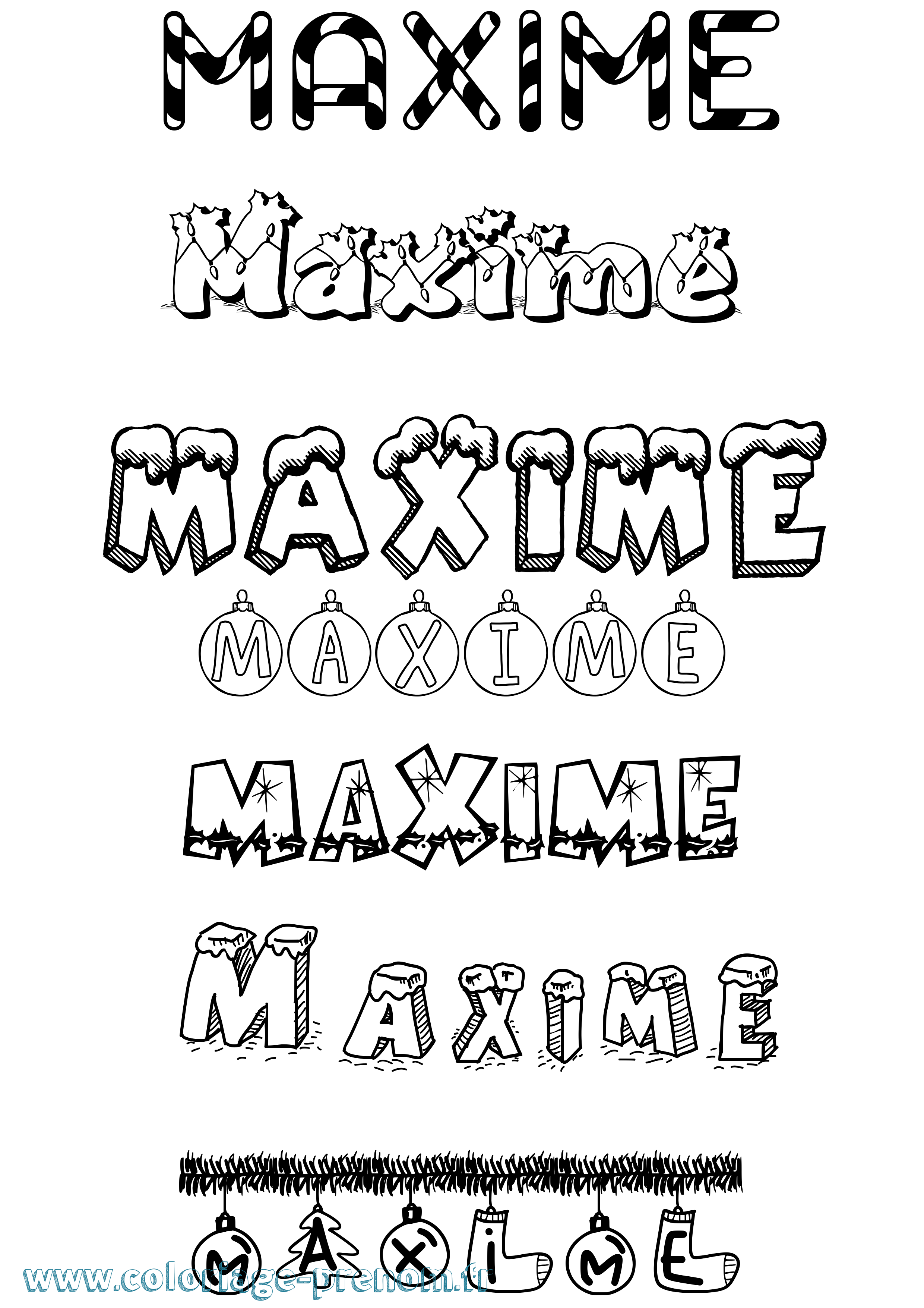 Coloriage prénom Maxime Noël