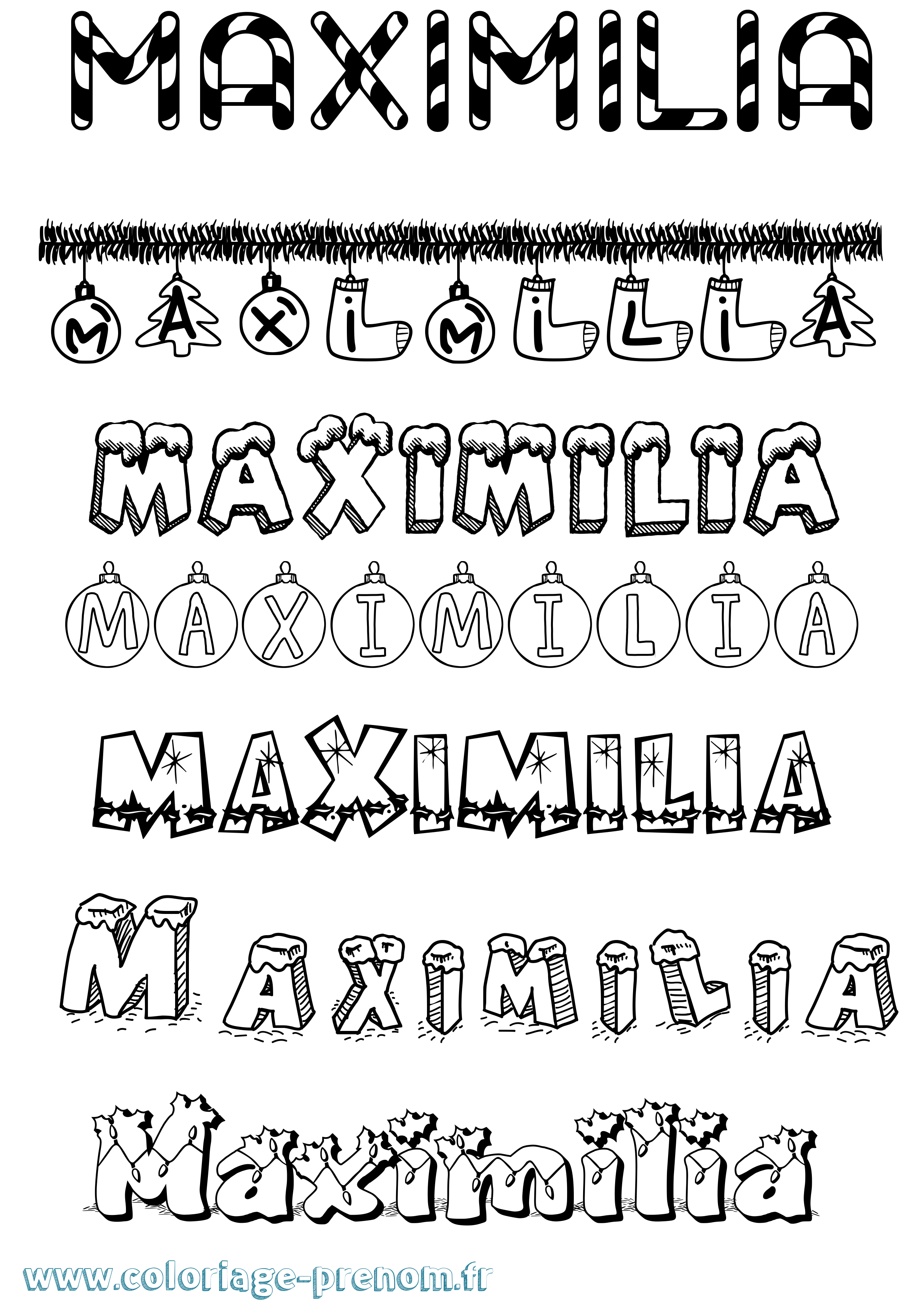 Coloriage prénom Maximilia Noël