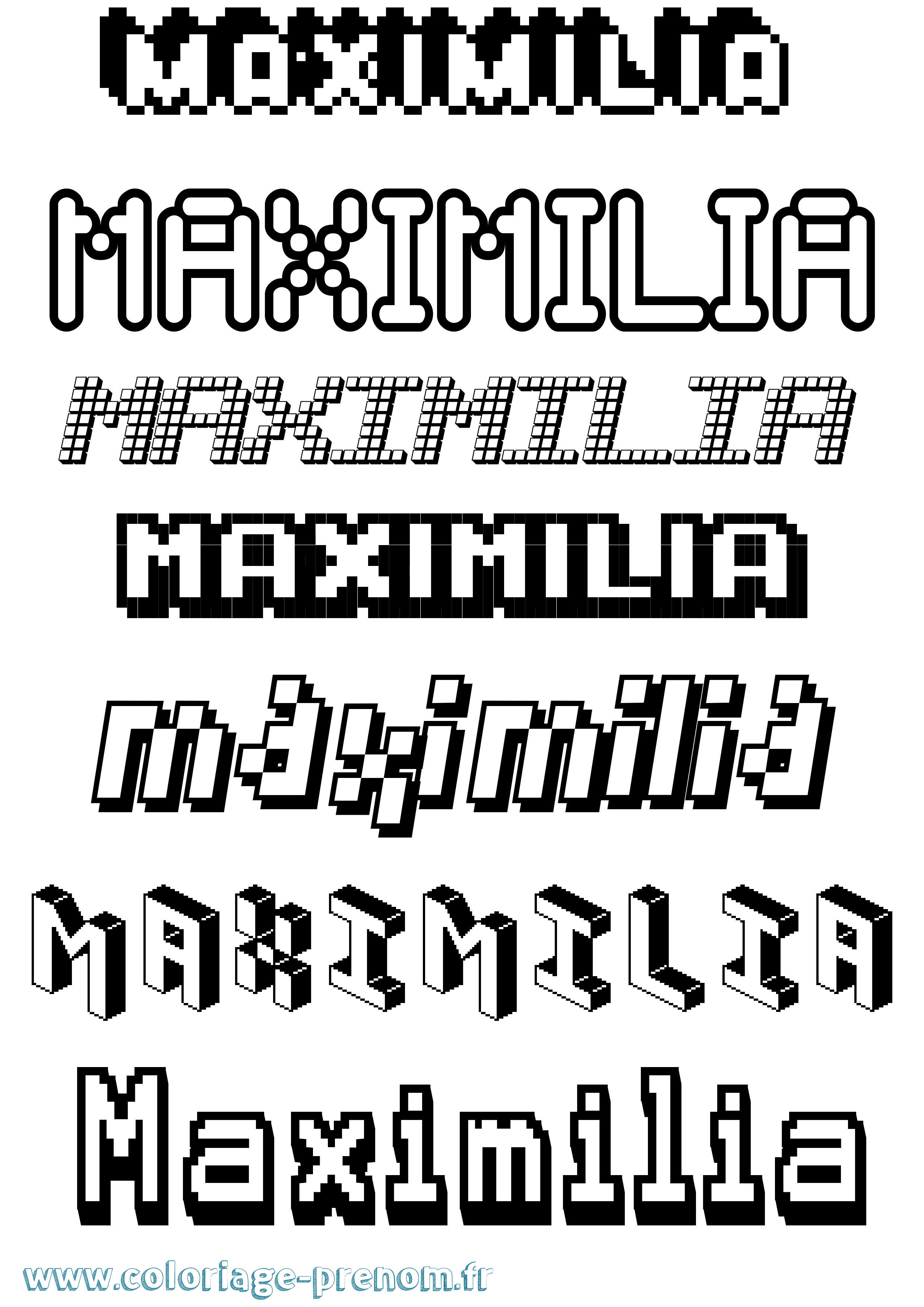 Coloriage prénom Maximilia Pixel