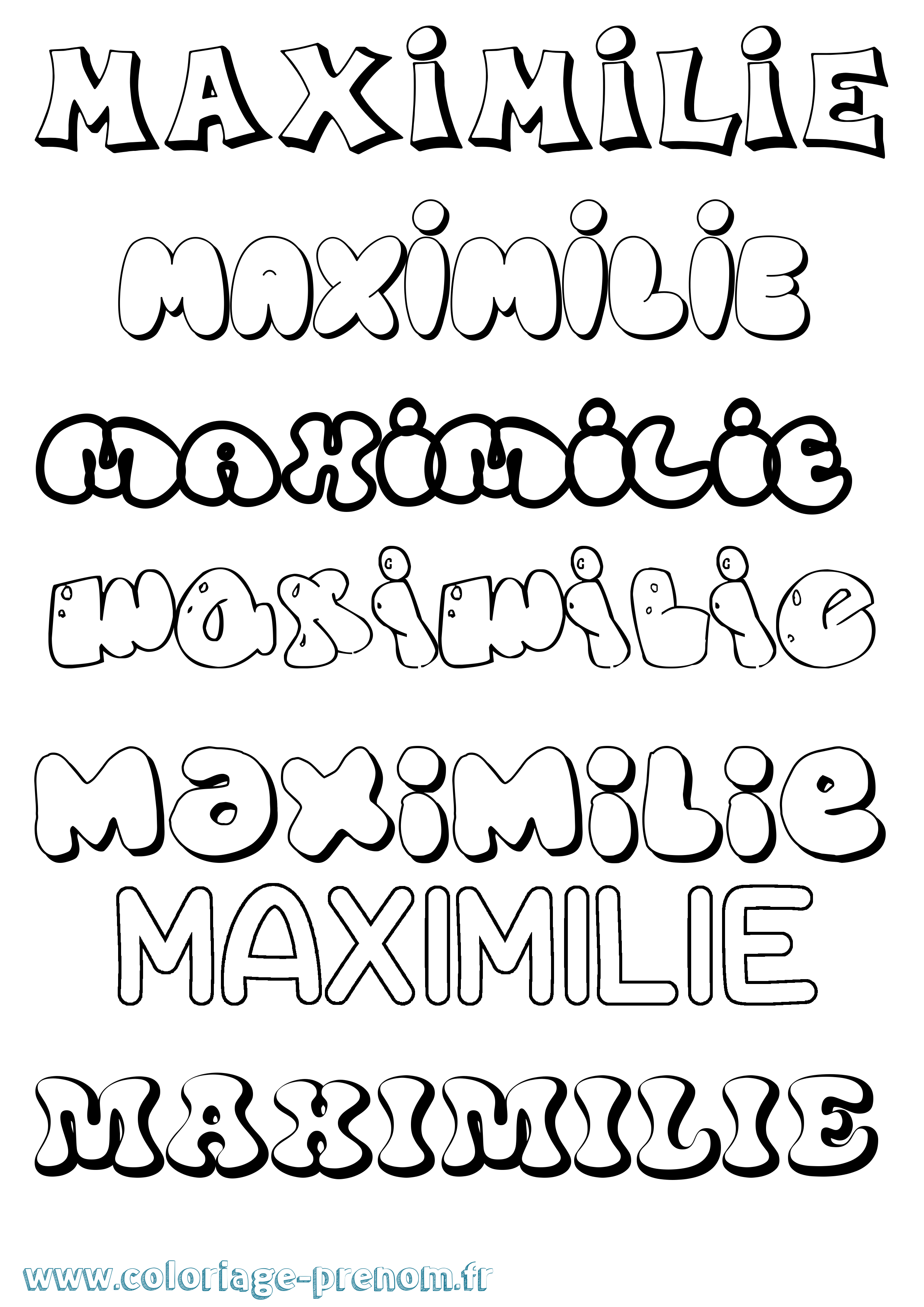 Coloriage prénom Maximilie Bubble