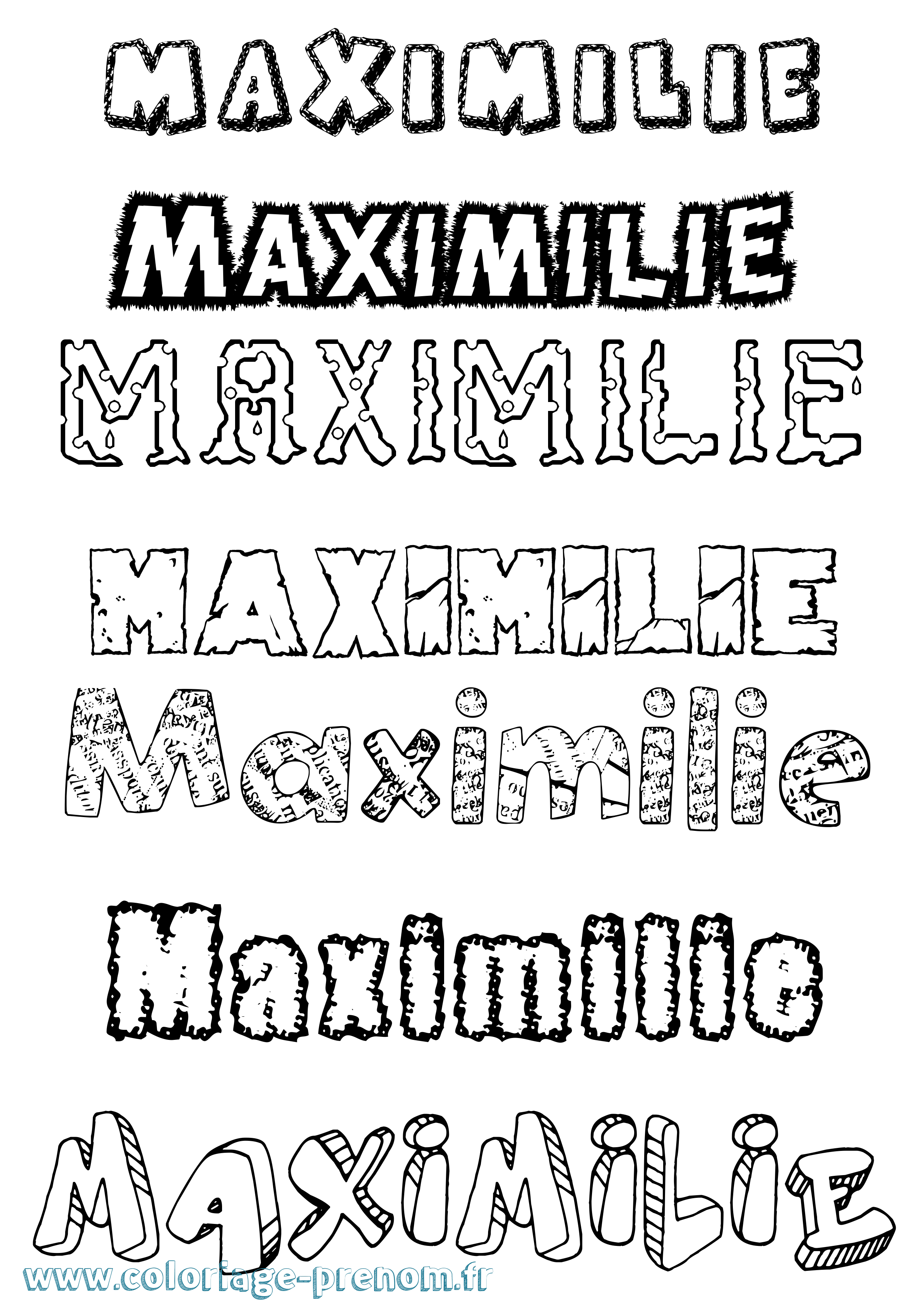 Coloriage prénom Maximilie Destructuré