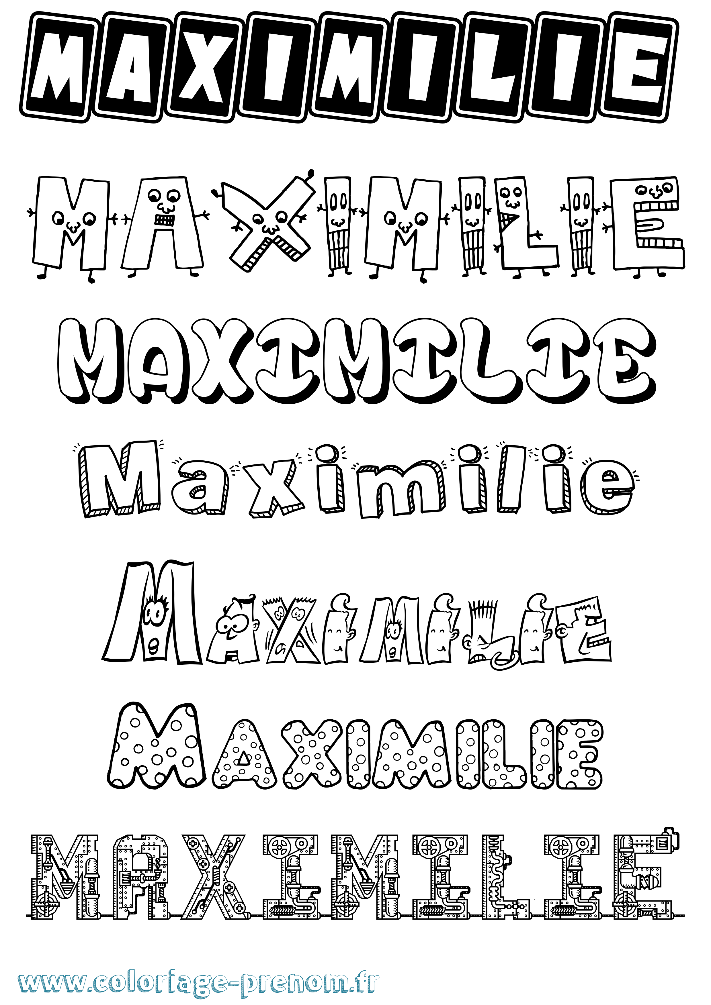 Coloriage prénom Maximilie Fun