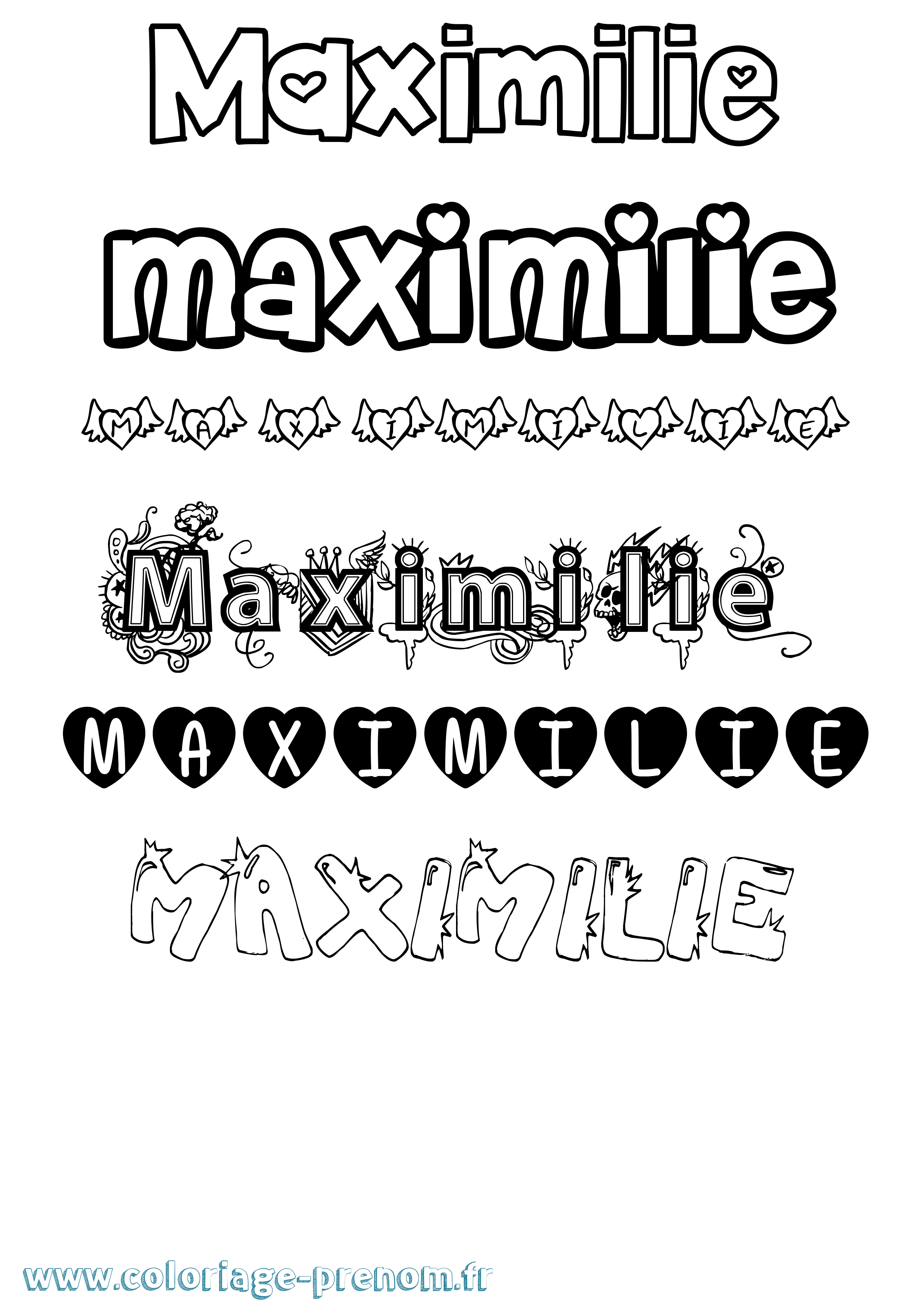 Coloriage prénom Maximilie Girly
