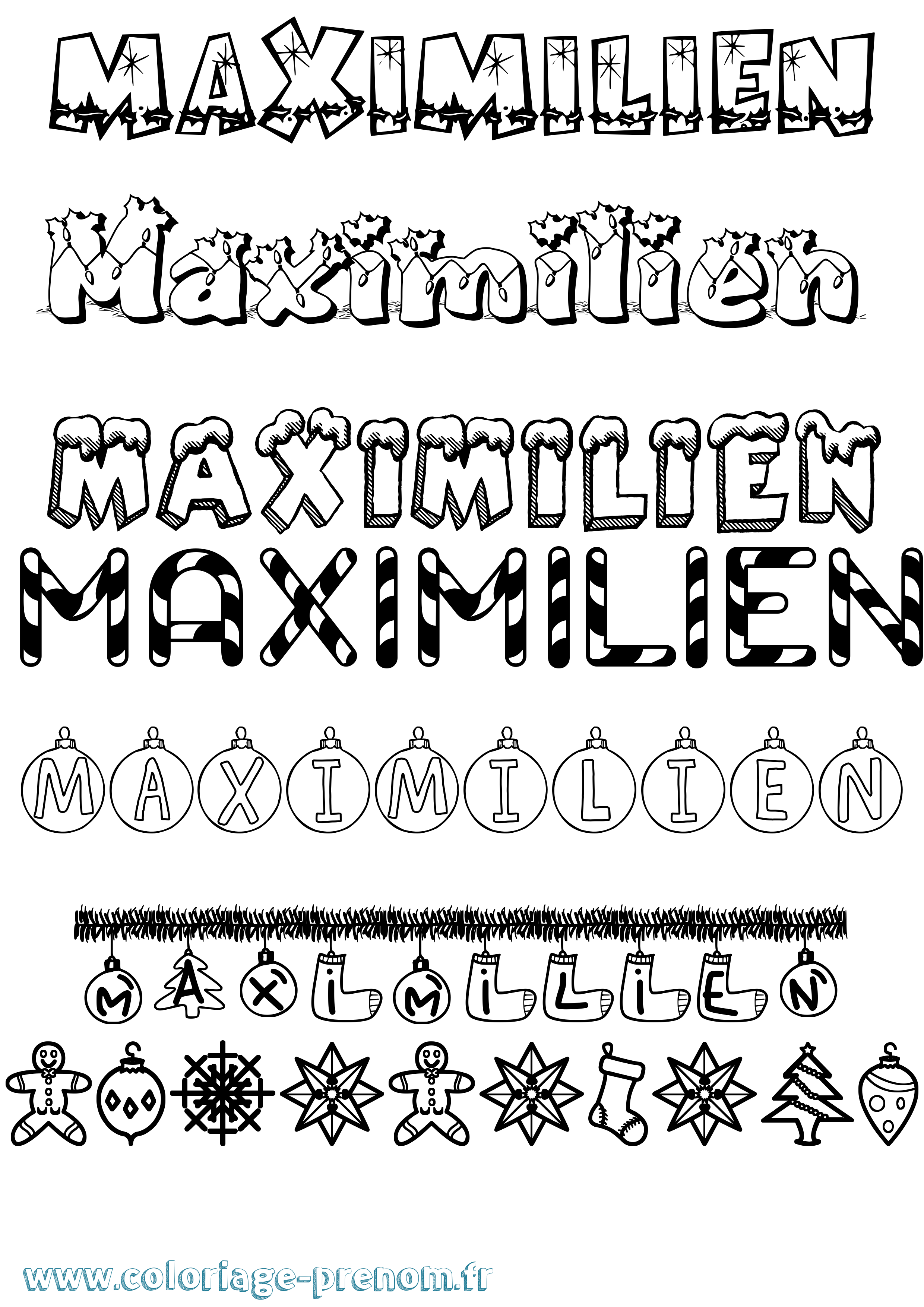 Coloriage prénom Maximilien Noël