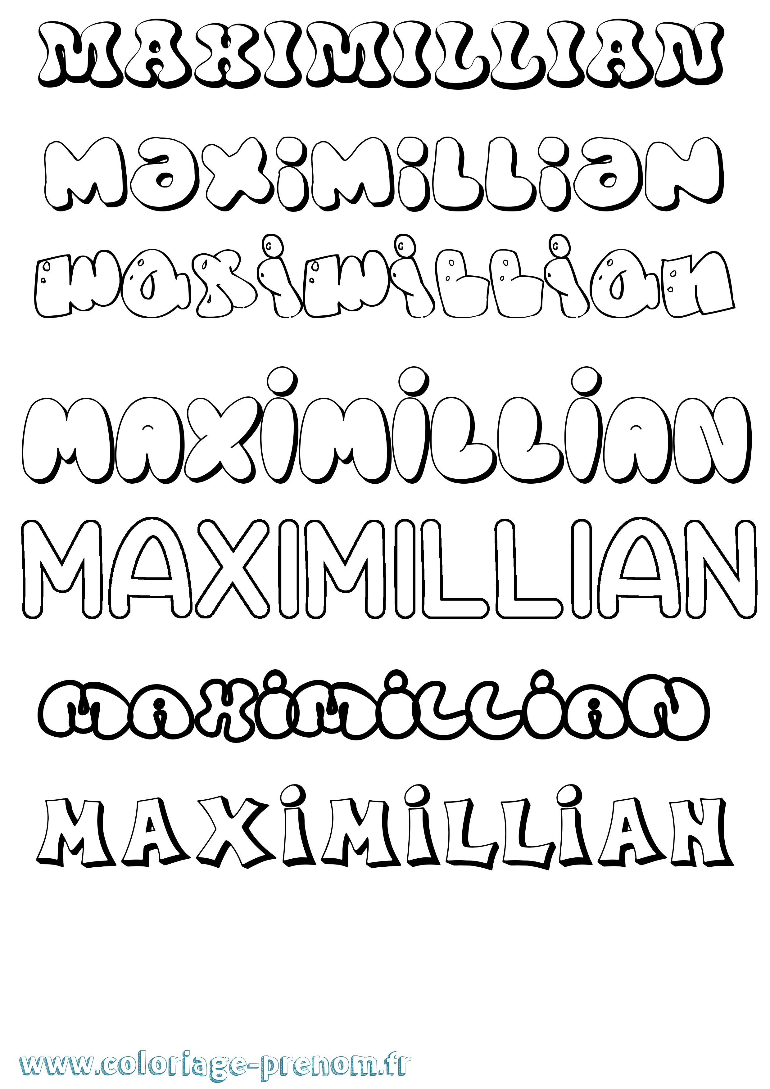 Coloriage prénom Maximillian Bubble