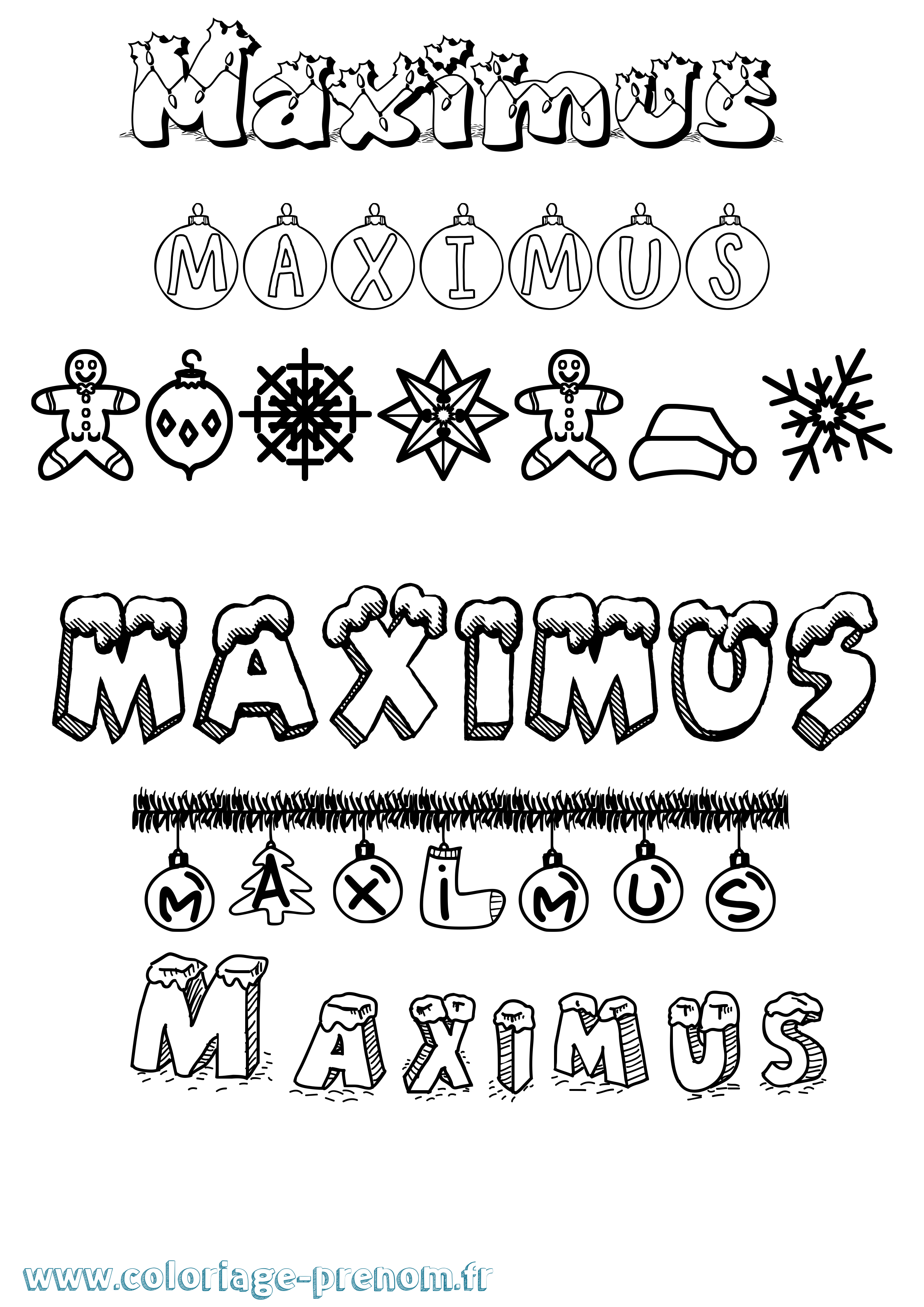 Coloriage prénom Maximus Noël