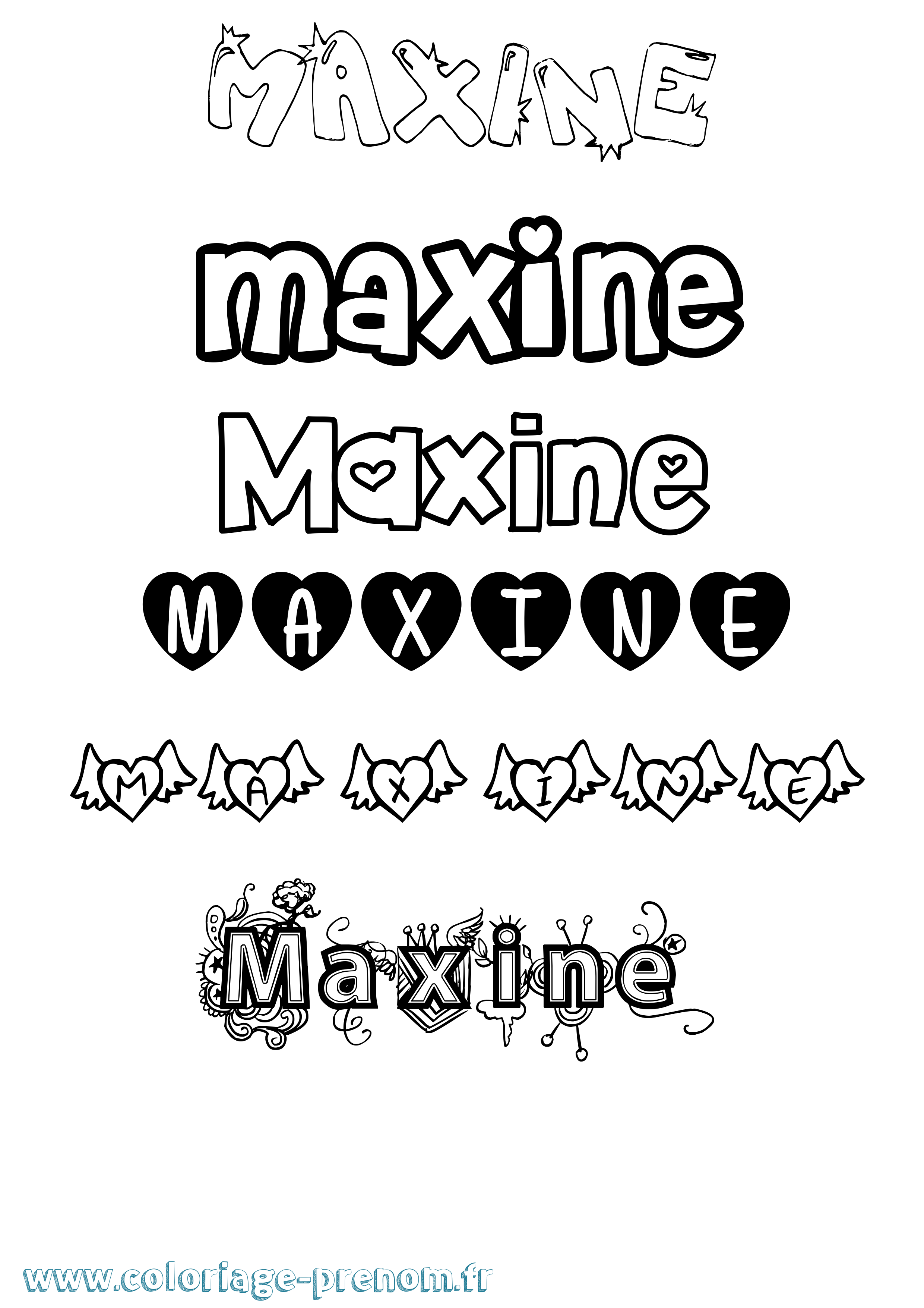 Coloriage prénom Maxine Girly