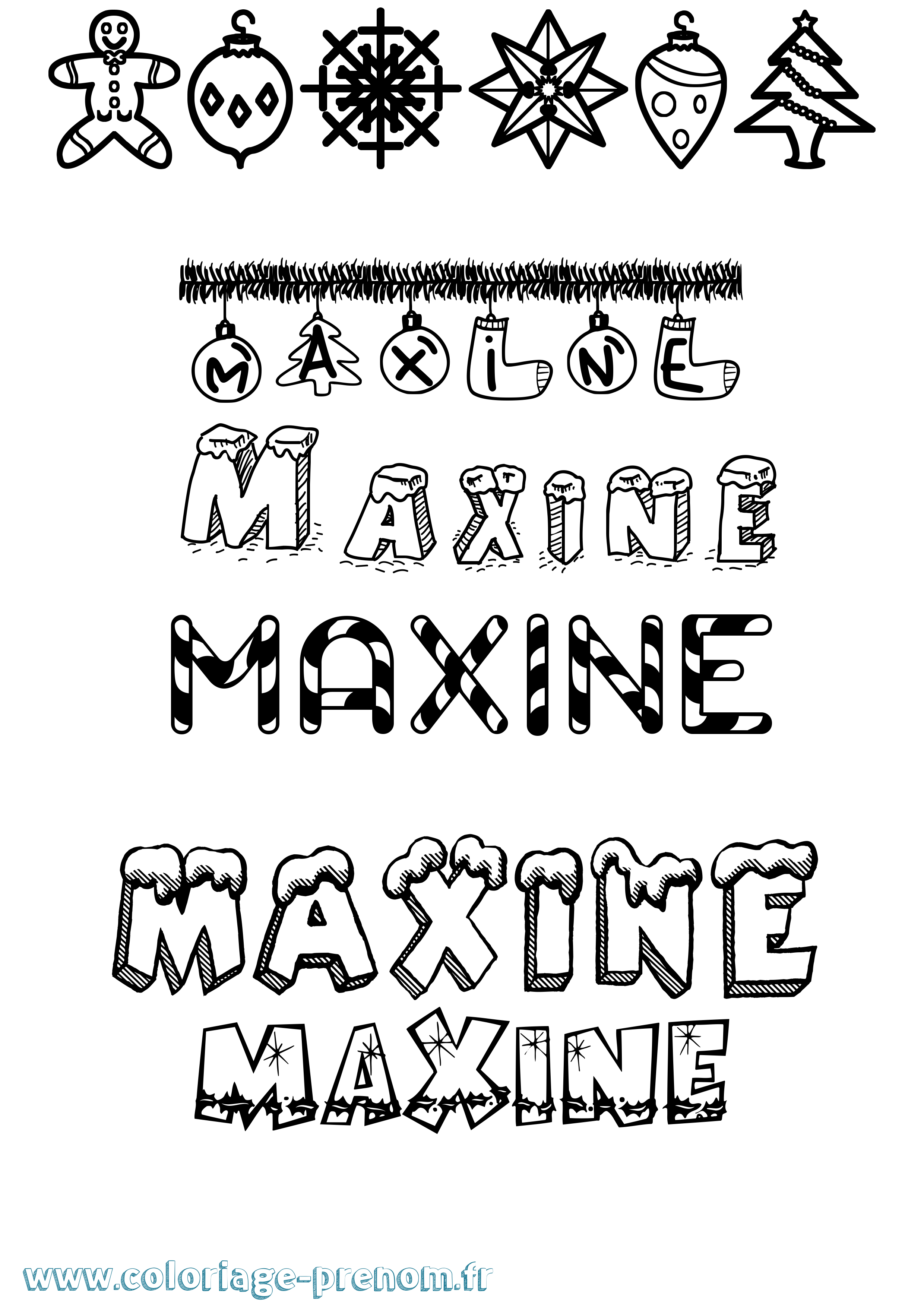 Coloriage prénom Maxine Noël