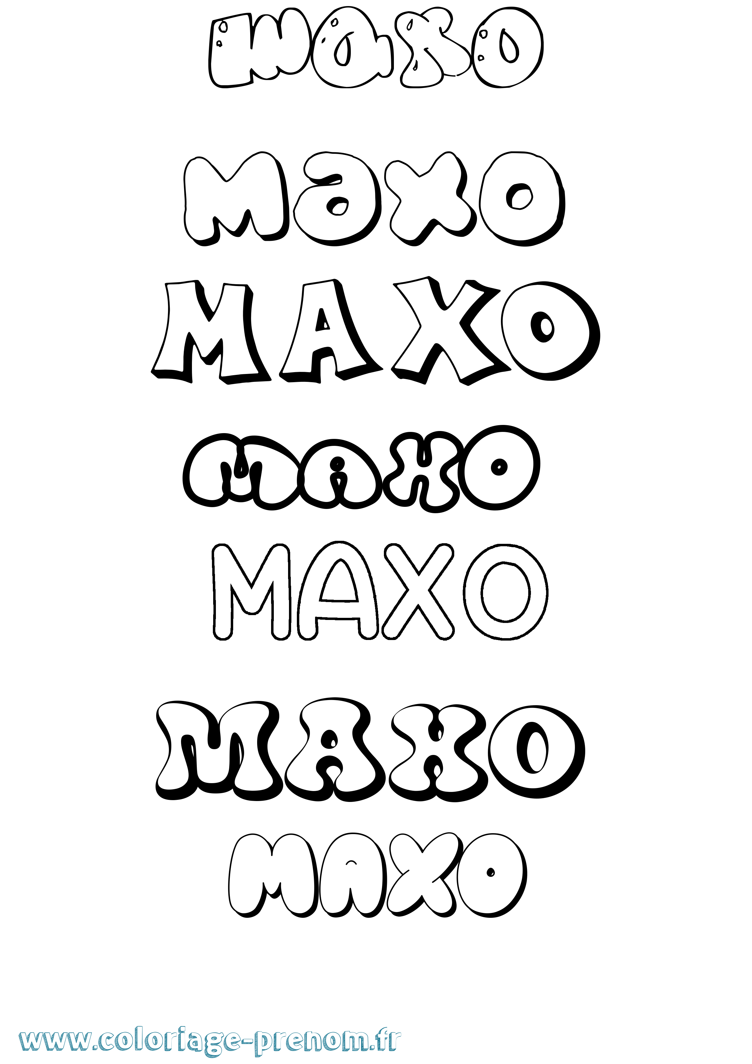Coloriage prénom Maxo Bubble