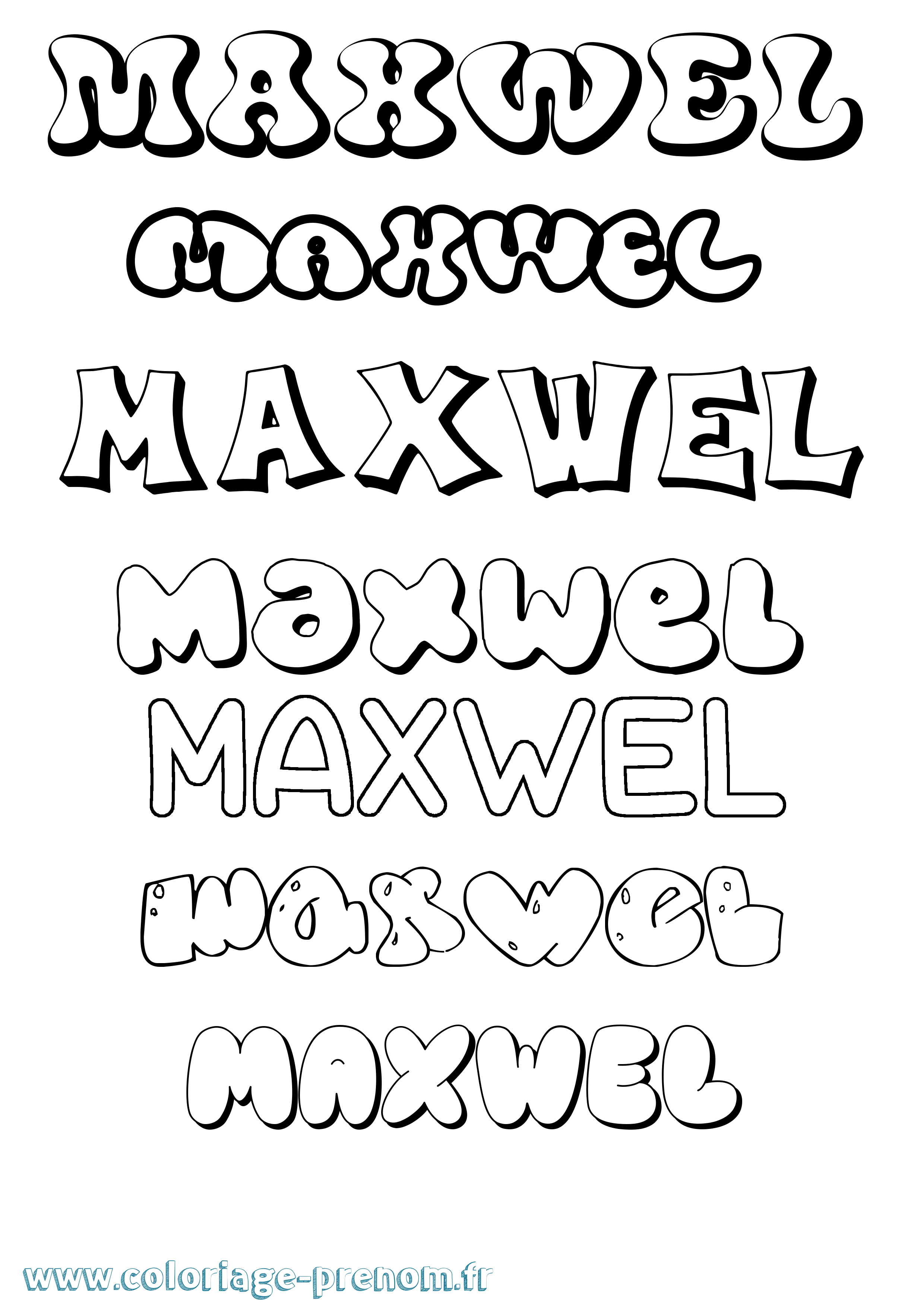 Coloriage prénom Maxwel Bubble