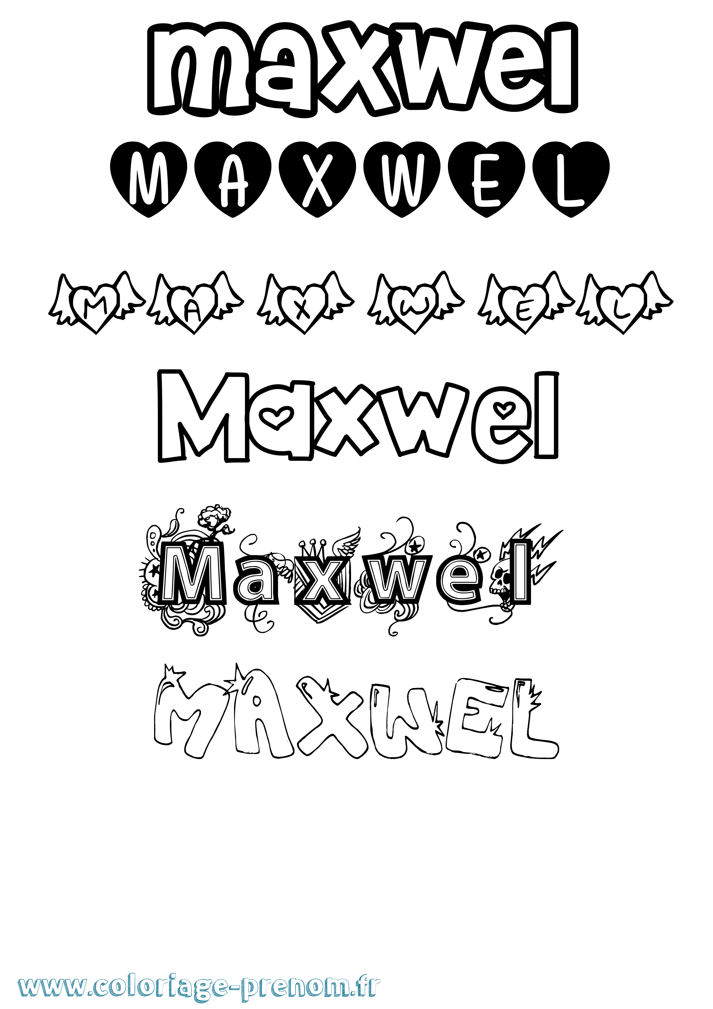 Coloriage prénom Maxwel Girly