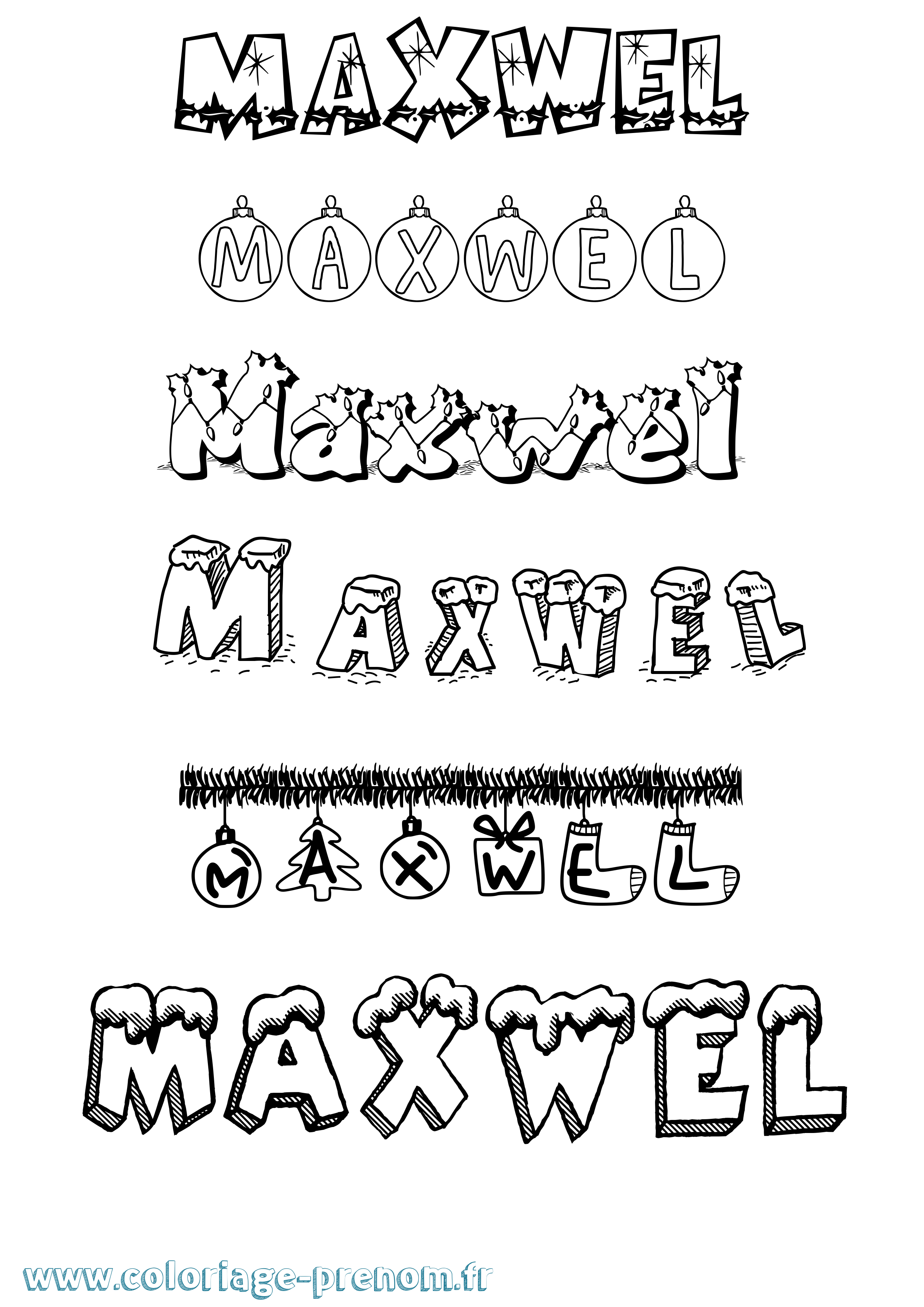 Coloriage prénom Maxwel Noël