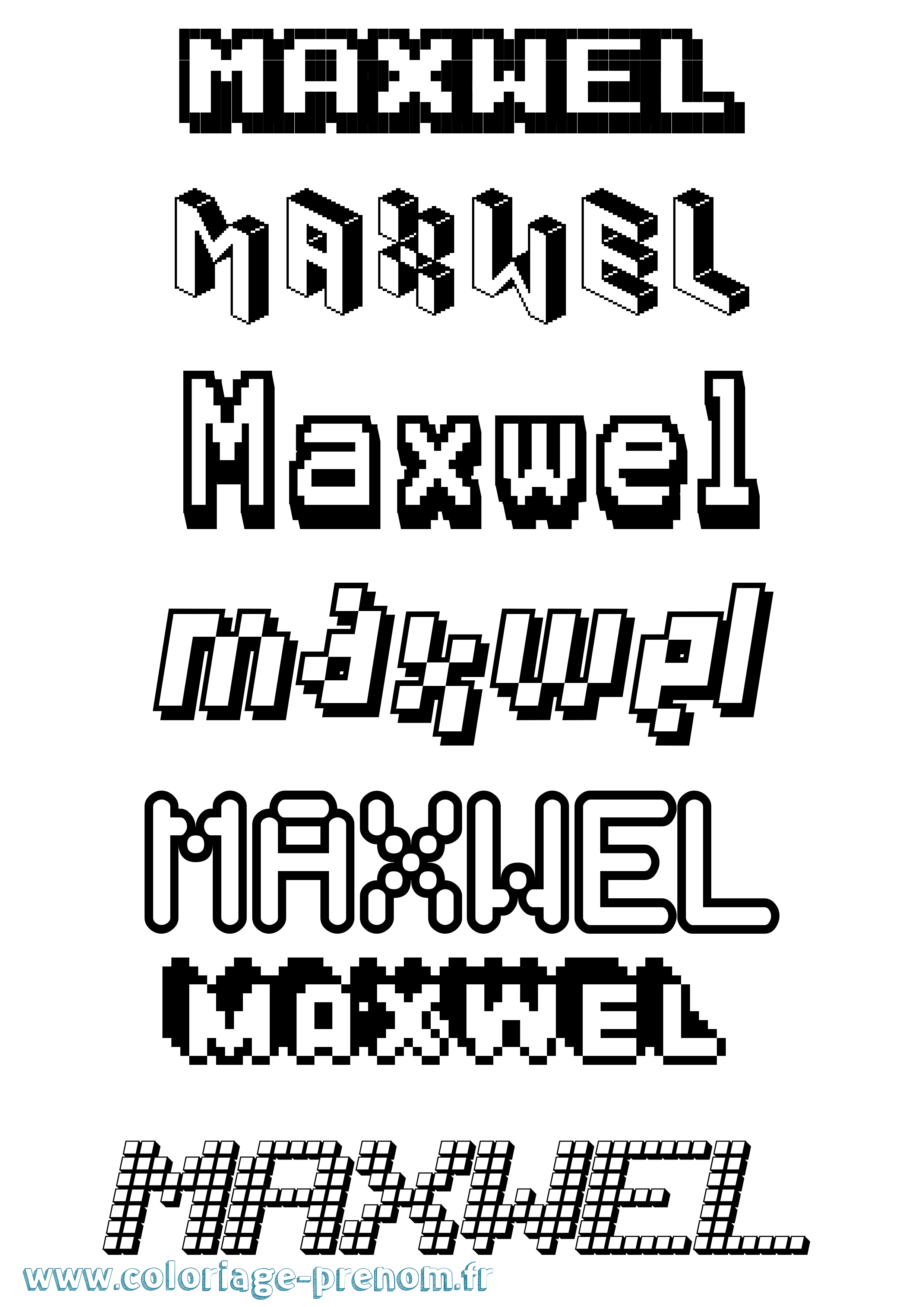 Coloriage prénom Maxwel Pixel
