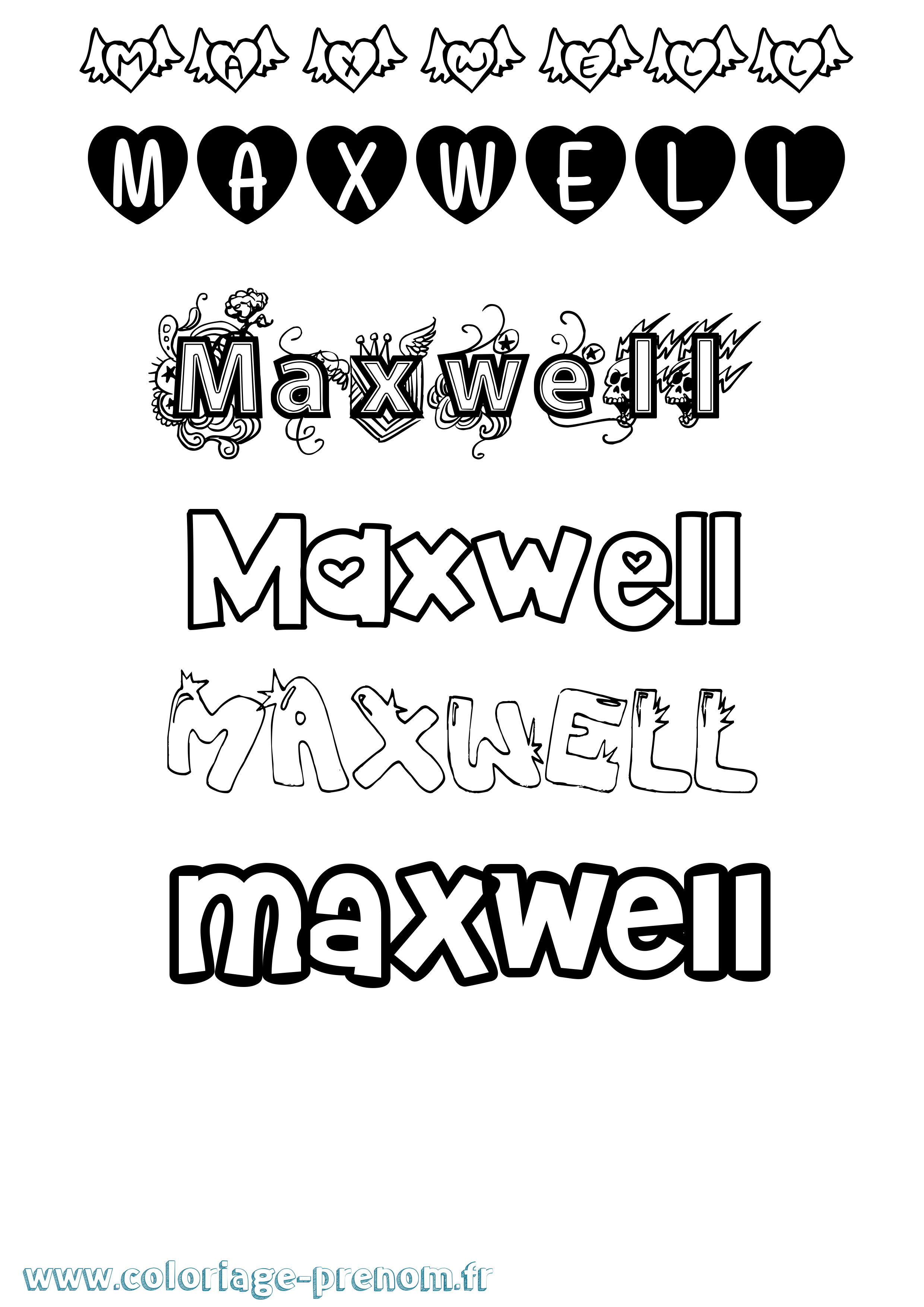 Coloriage prénom Maxwell Girly