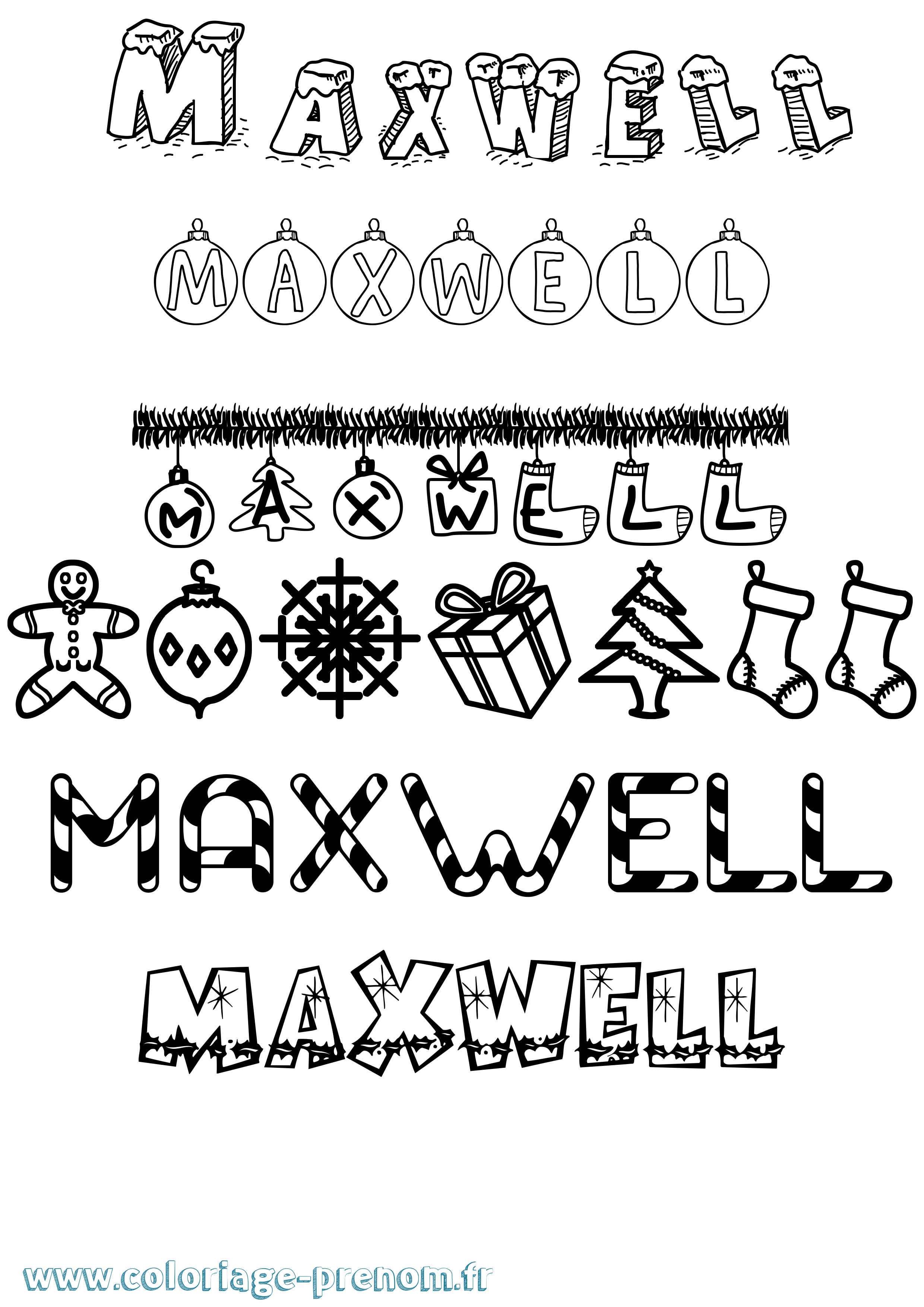 Coloriage prénom Maxwell Noël