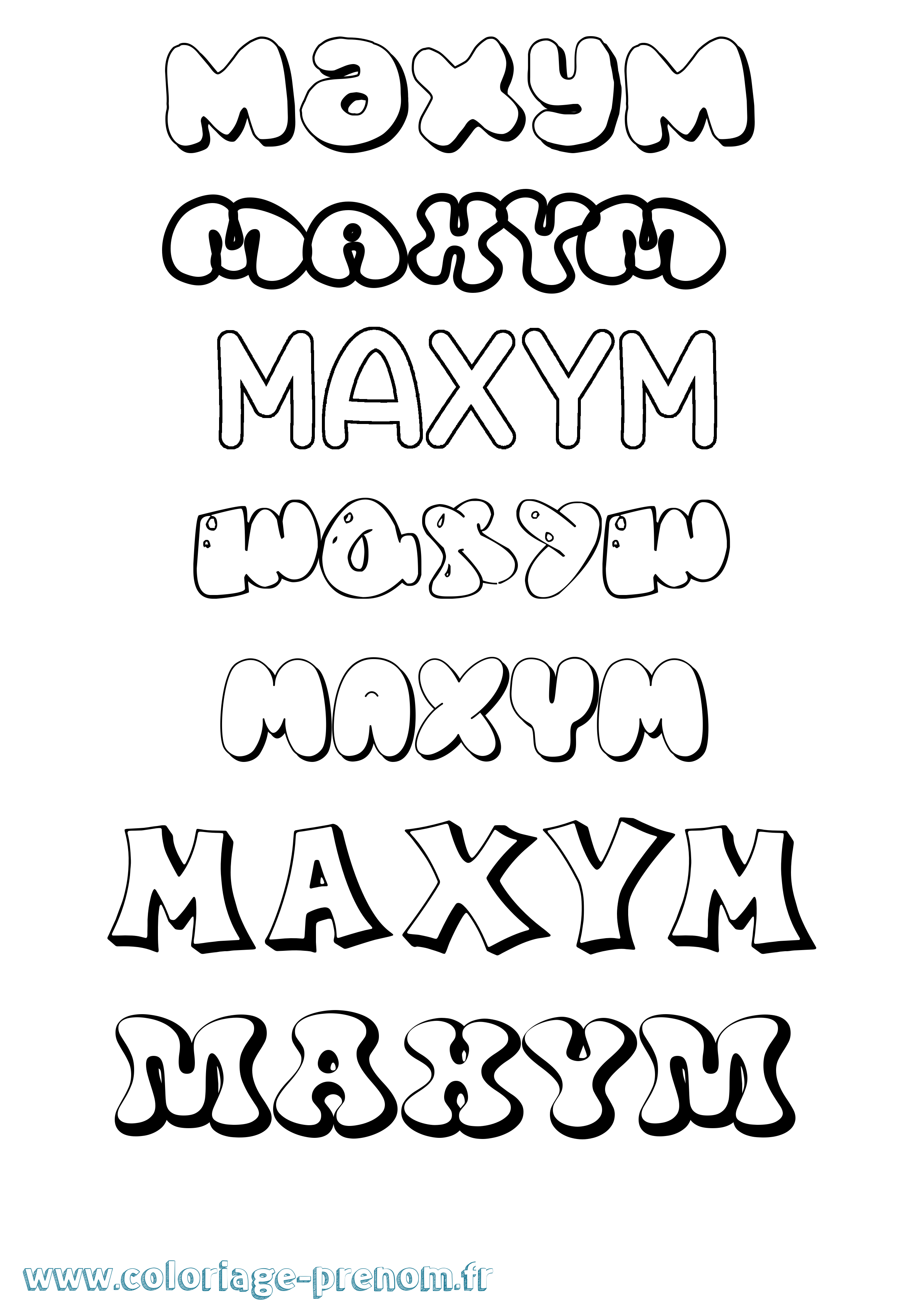 Coloriage prénom Maxym Bubble