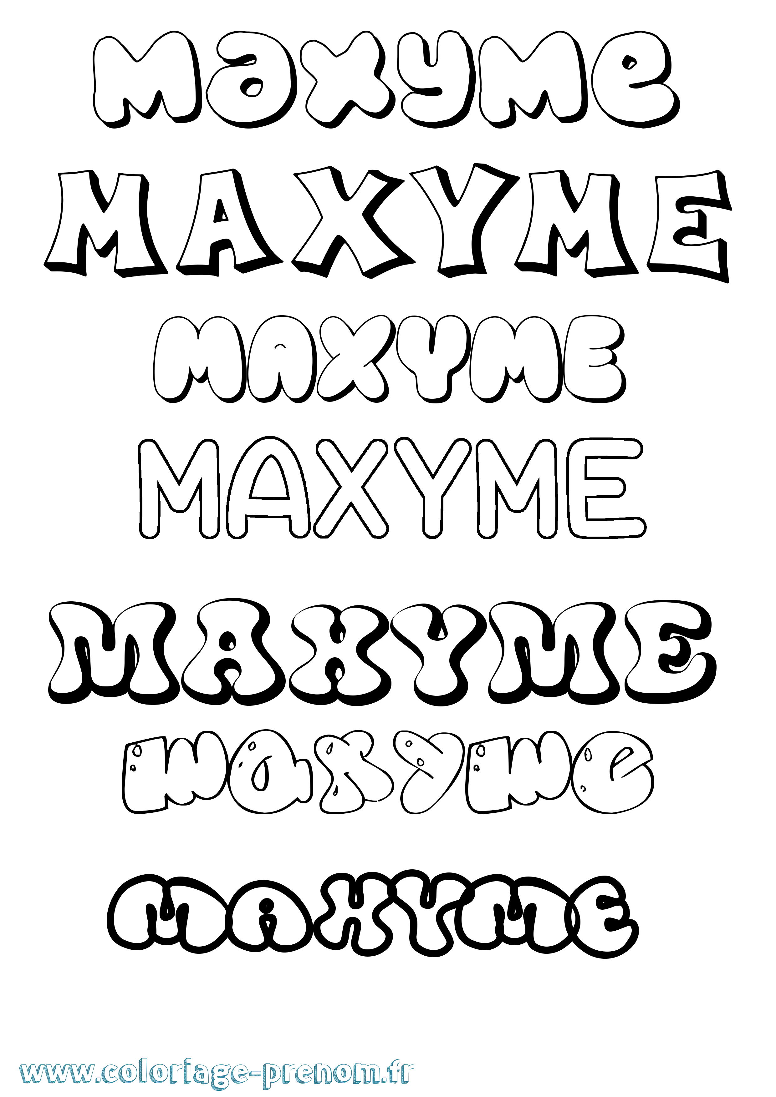 Coloriage prénom Maxyme Bubble