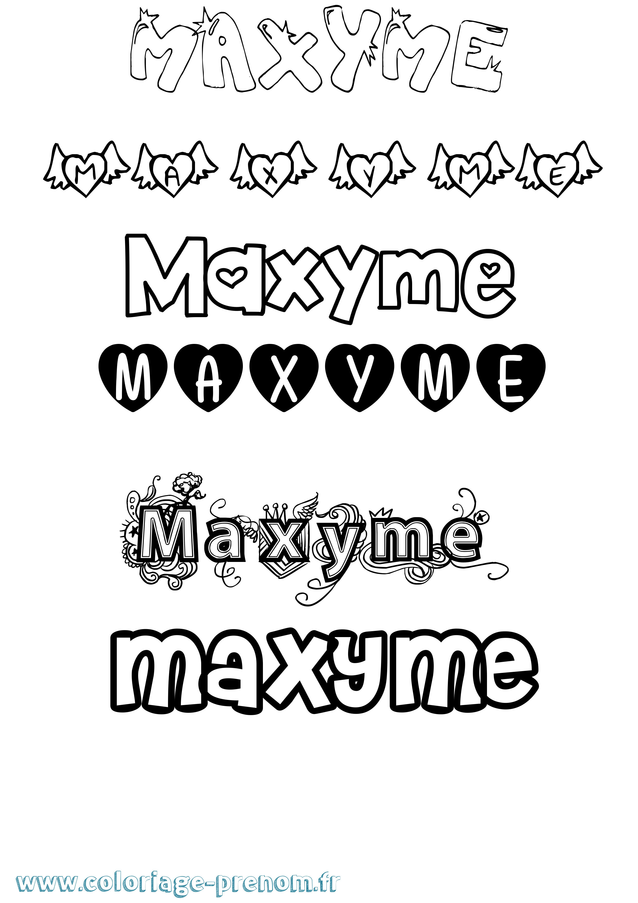 Coloriage prénom Maxyme Girly