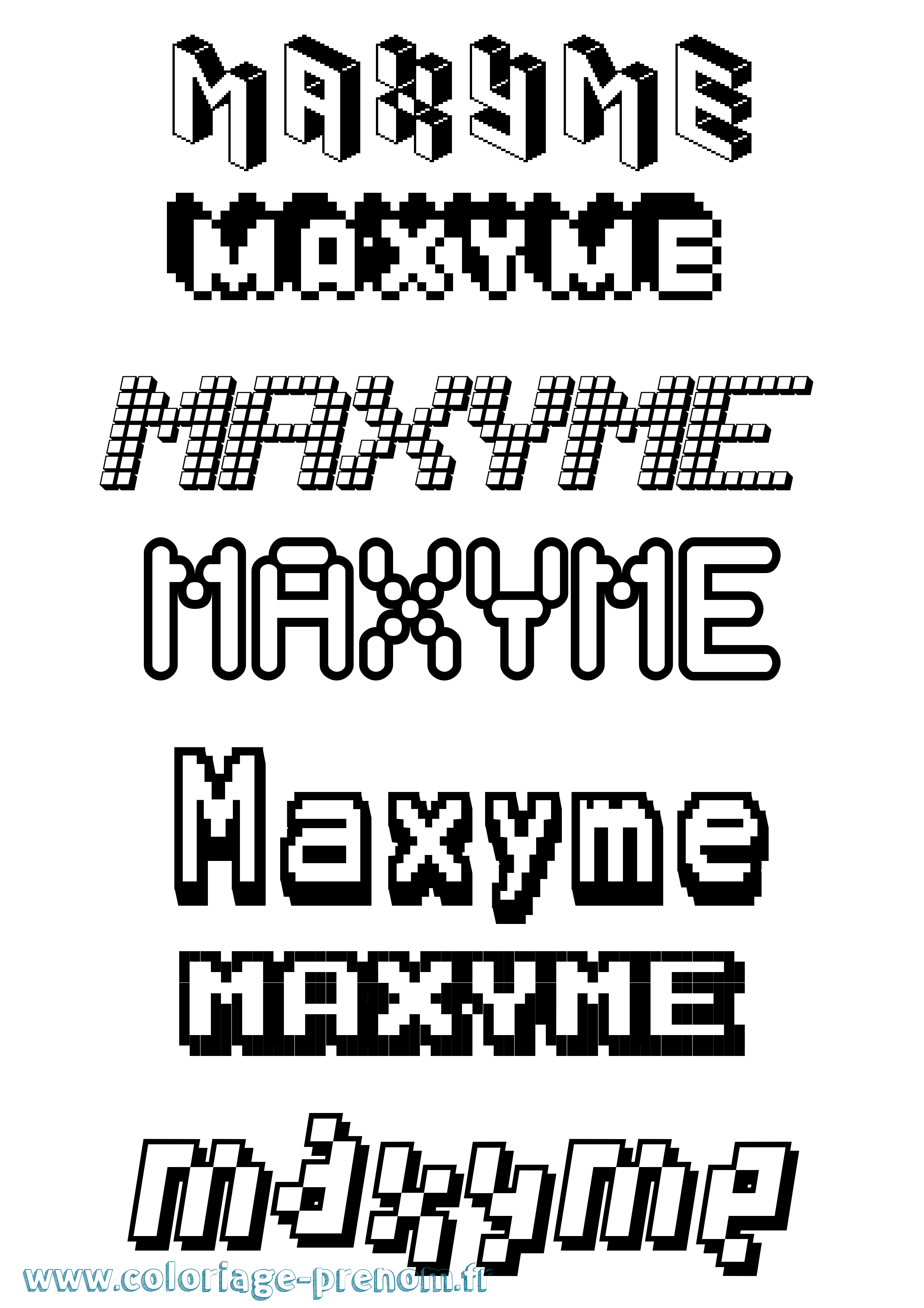 Coloriage prénom Maxyme Pixel
