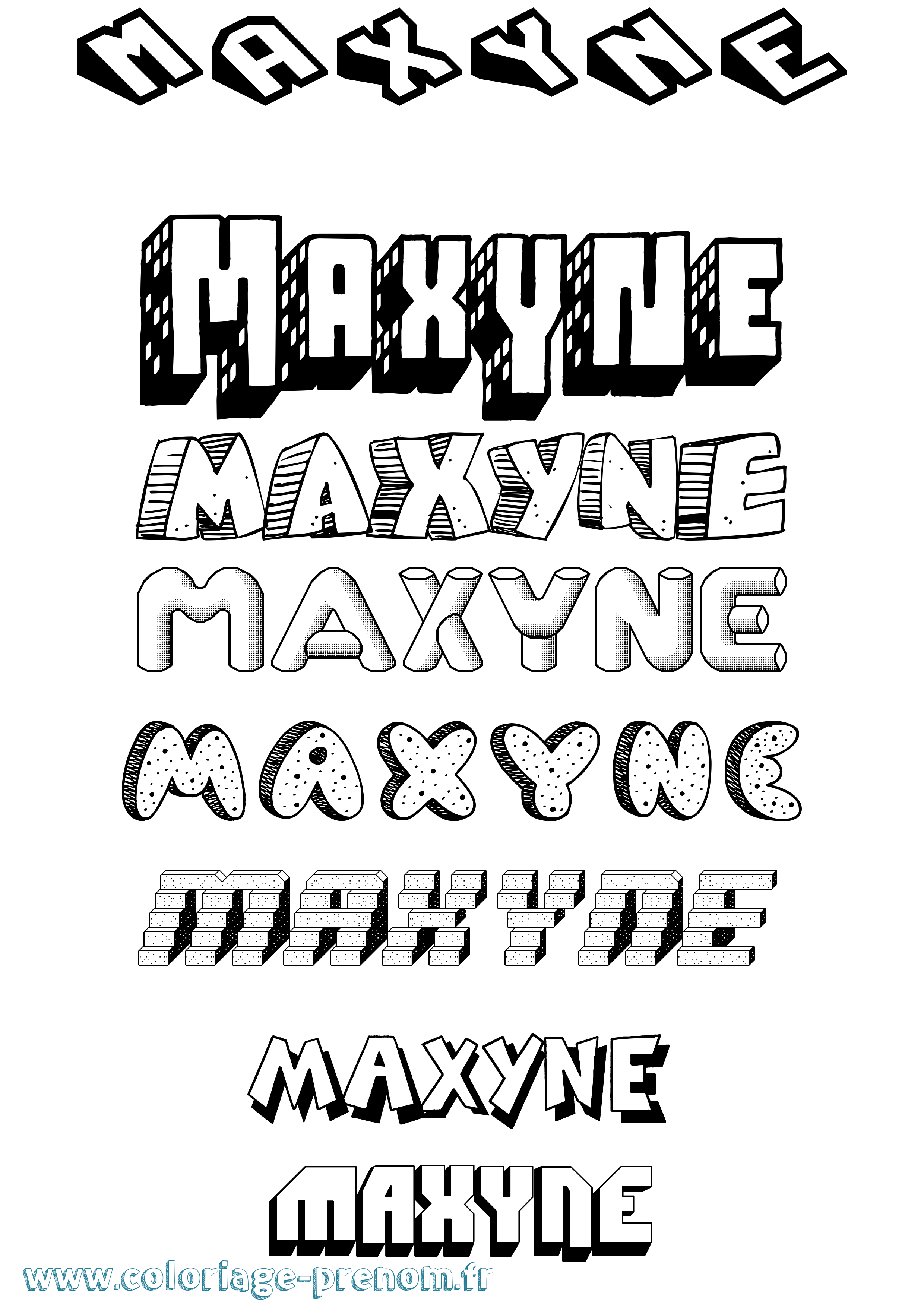 Coloriage prénom Maxyne Effet 3D
