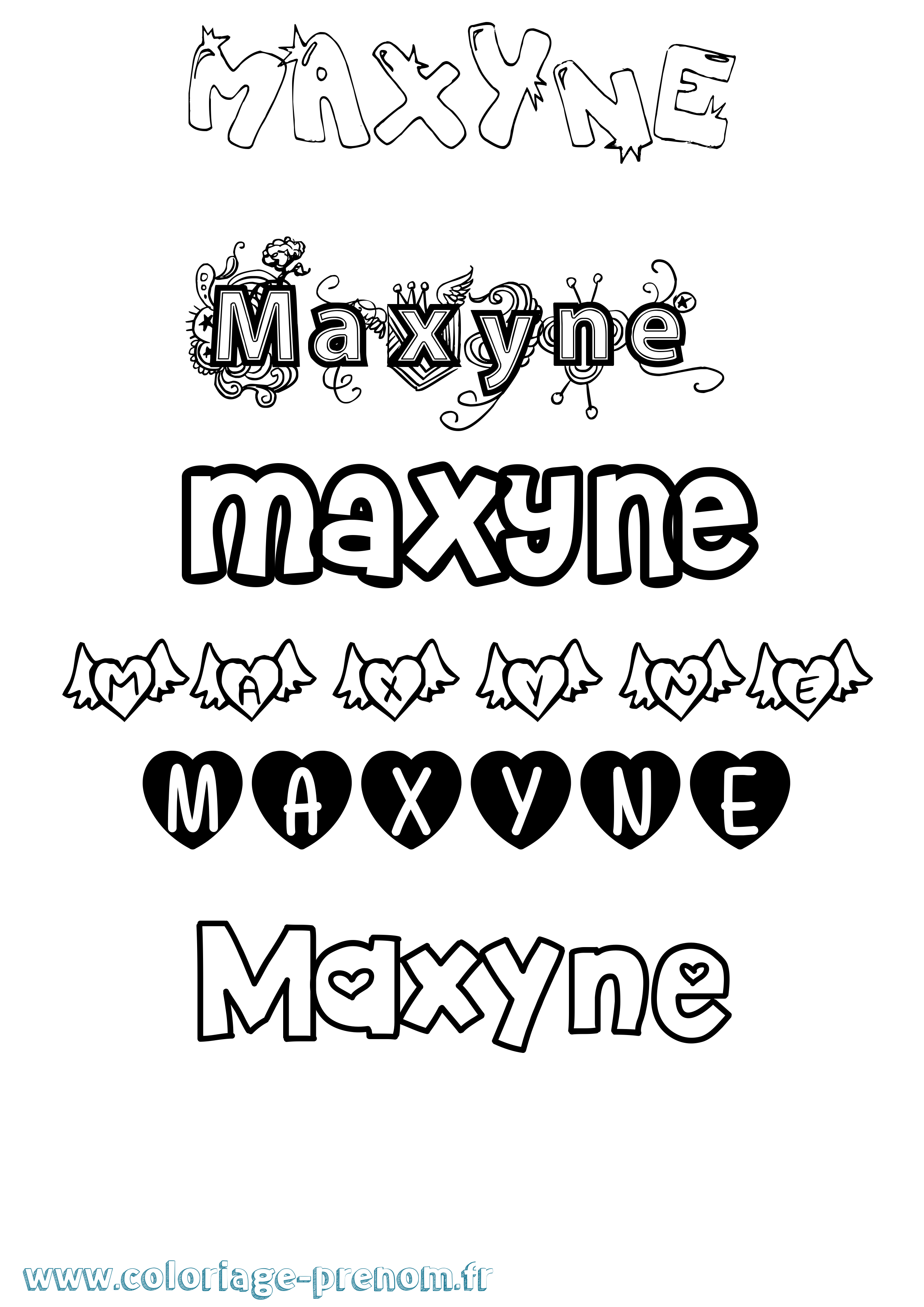 Coloriage prénom Maxyne Girly