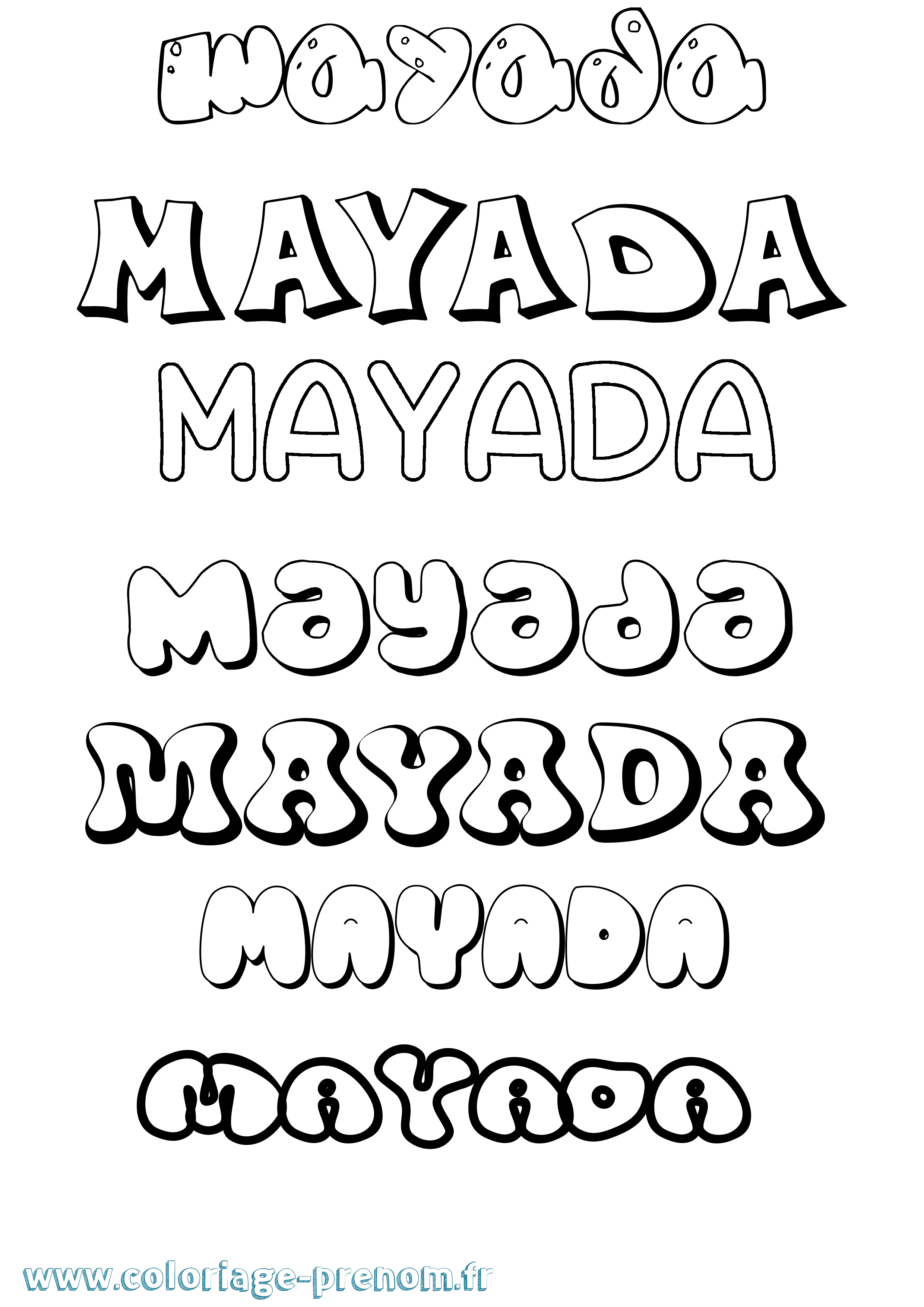 Coloriage prénom Mayada Bubble