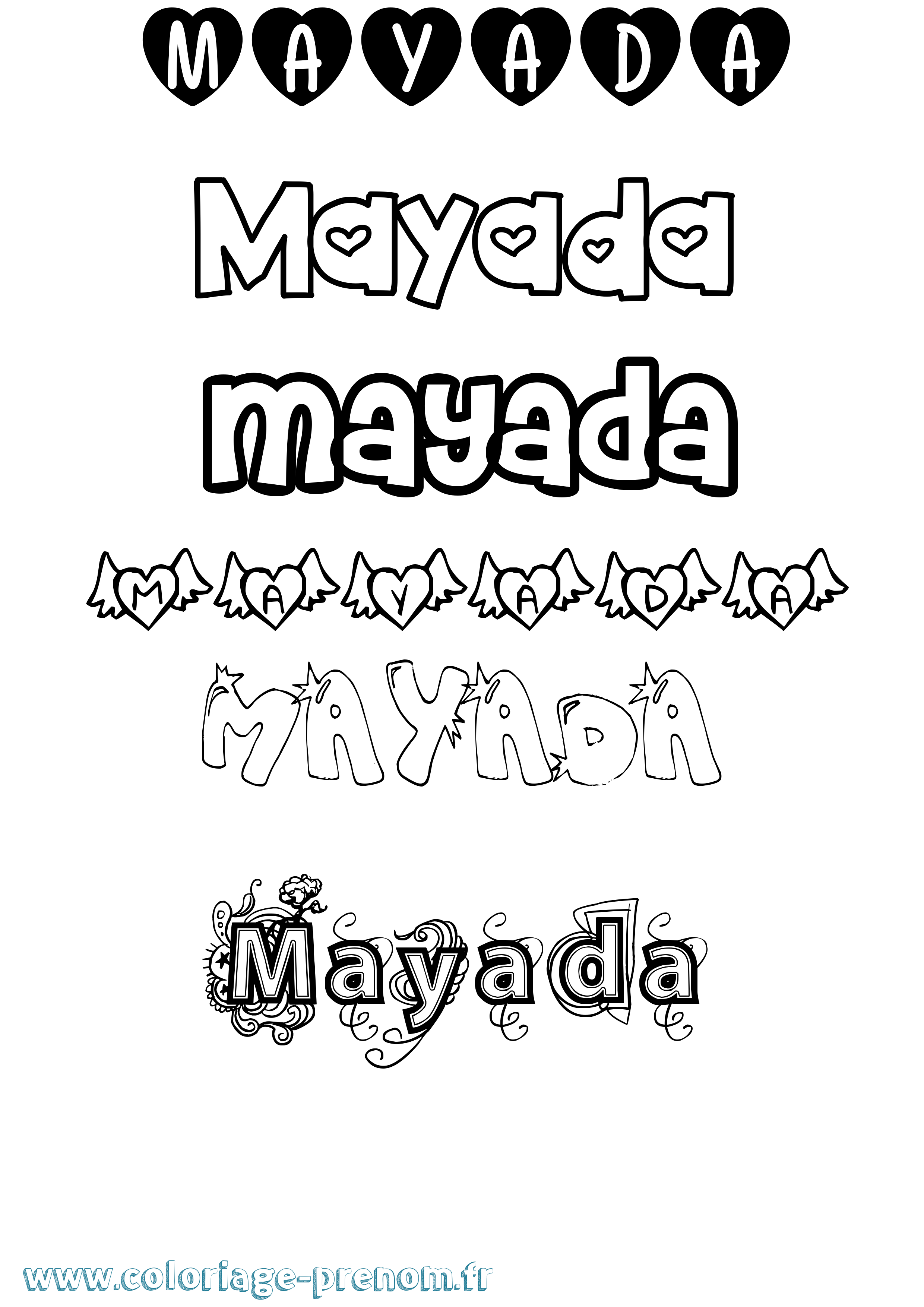 Coloriage prénom Mayada Girly