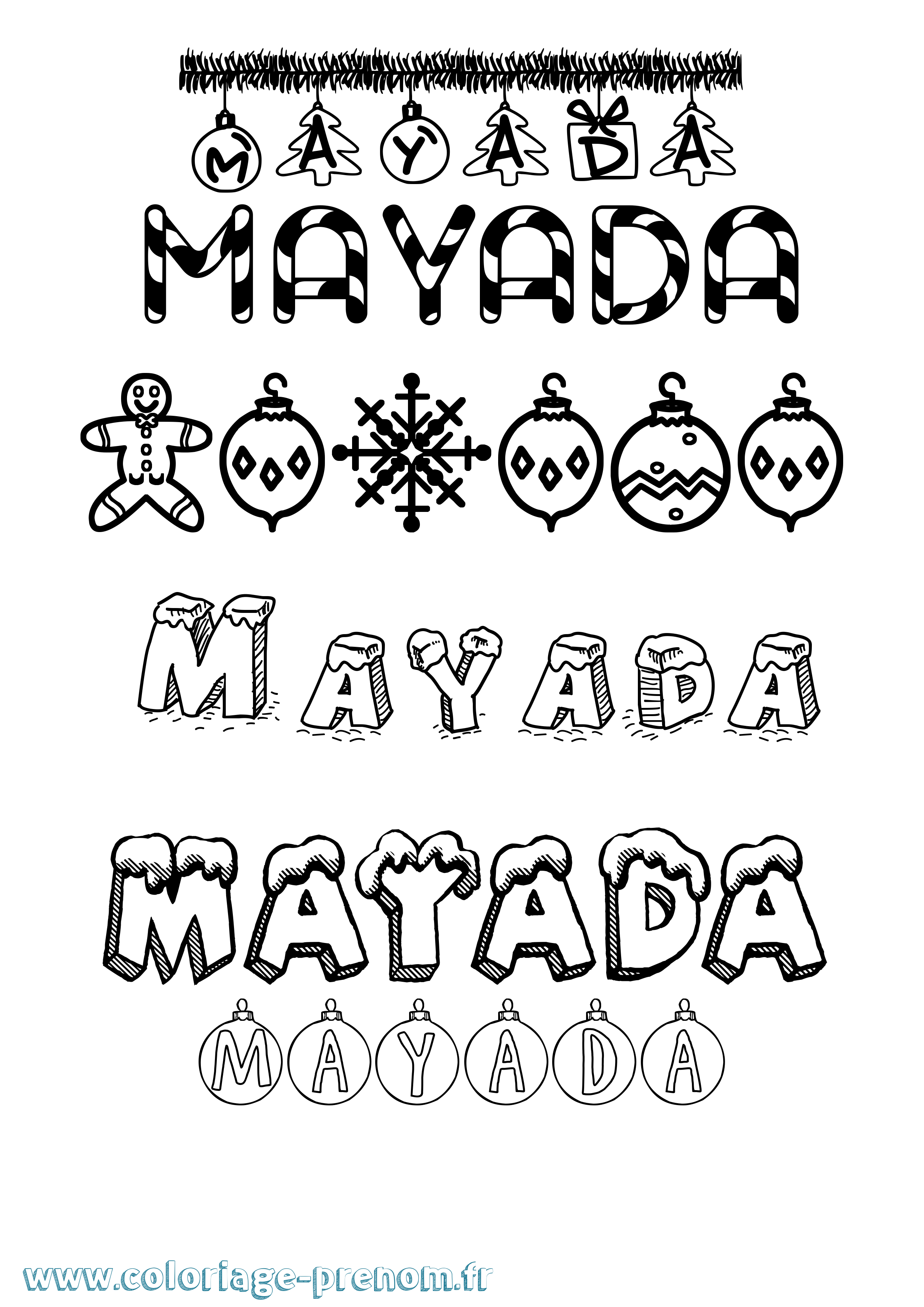 Coloriage prénom Mayada Noël