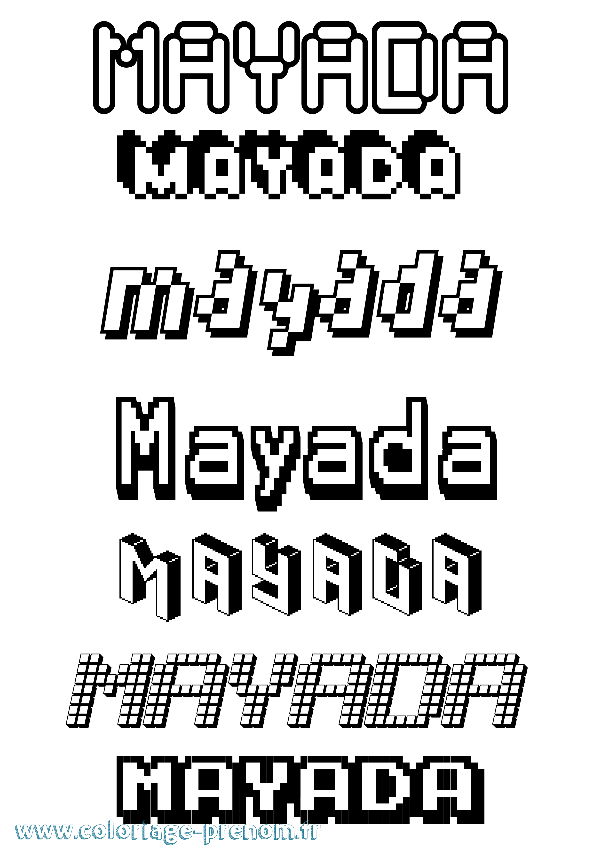 Coloriage prénom Mayada Pixel