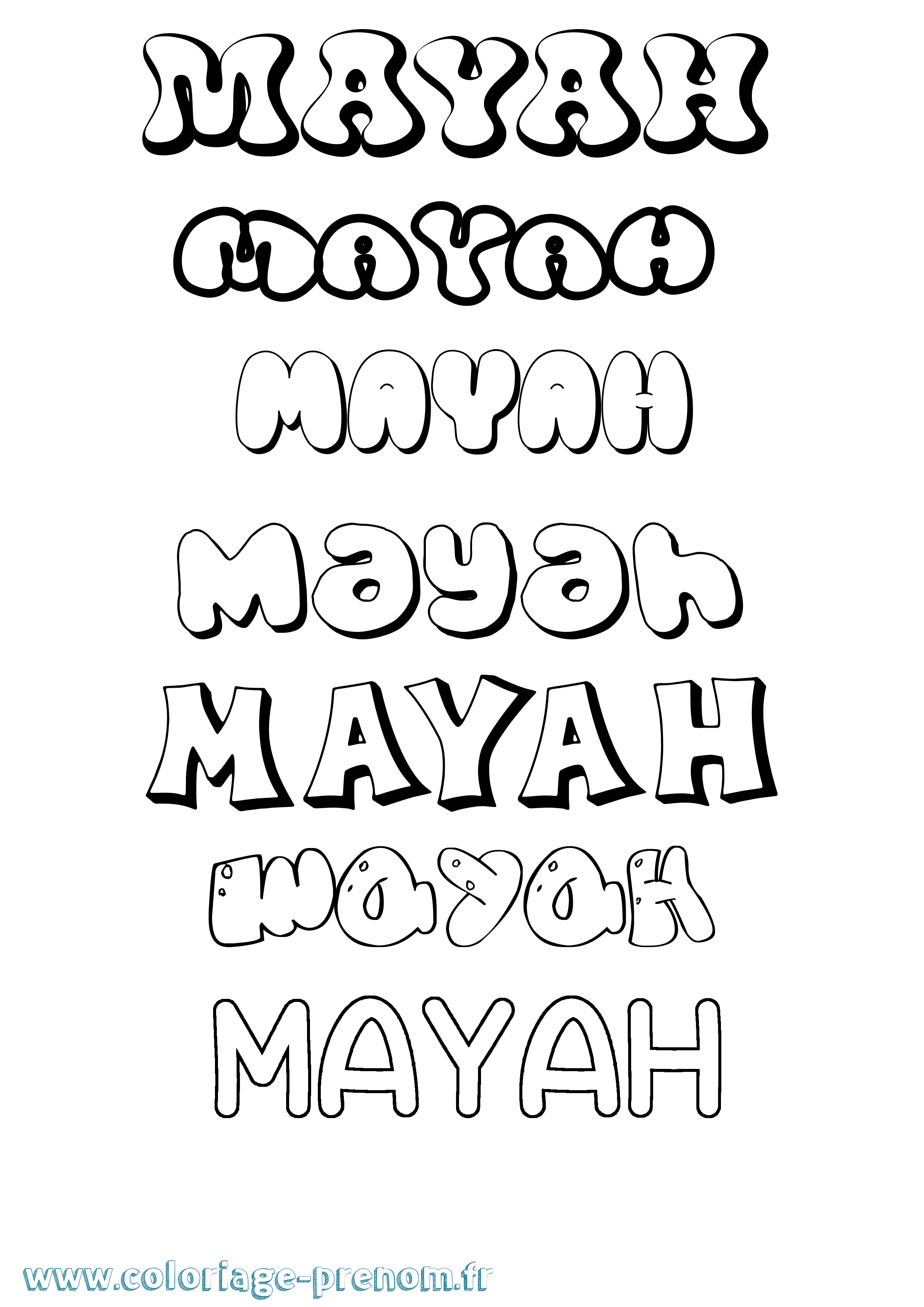 Coloriage prénom Mayah Bubble