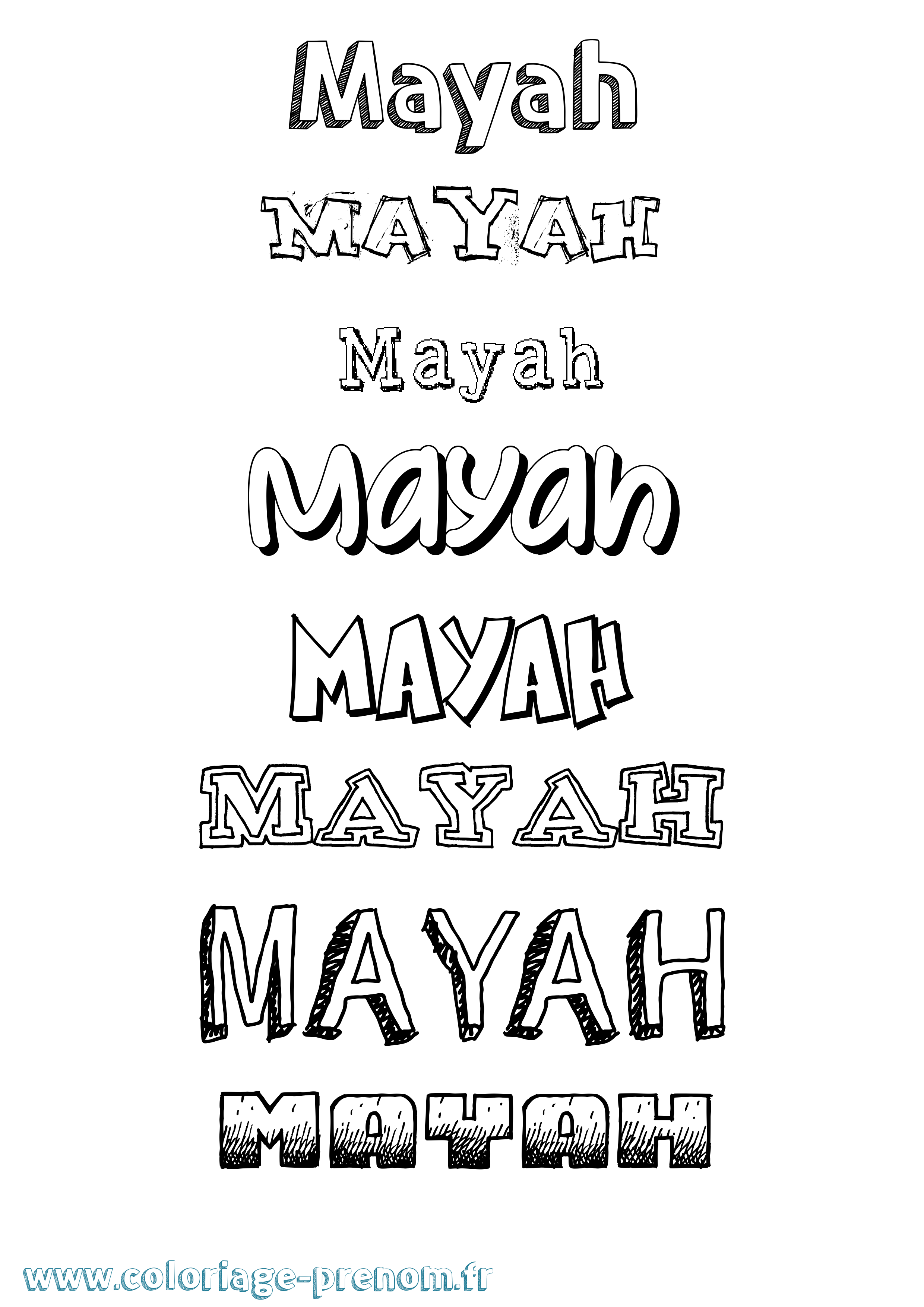 Coloriage prénom Mayah Dessiné
