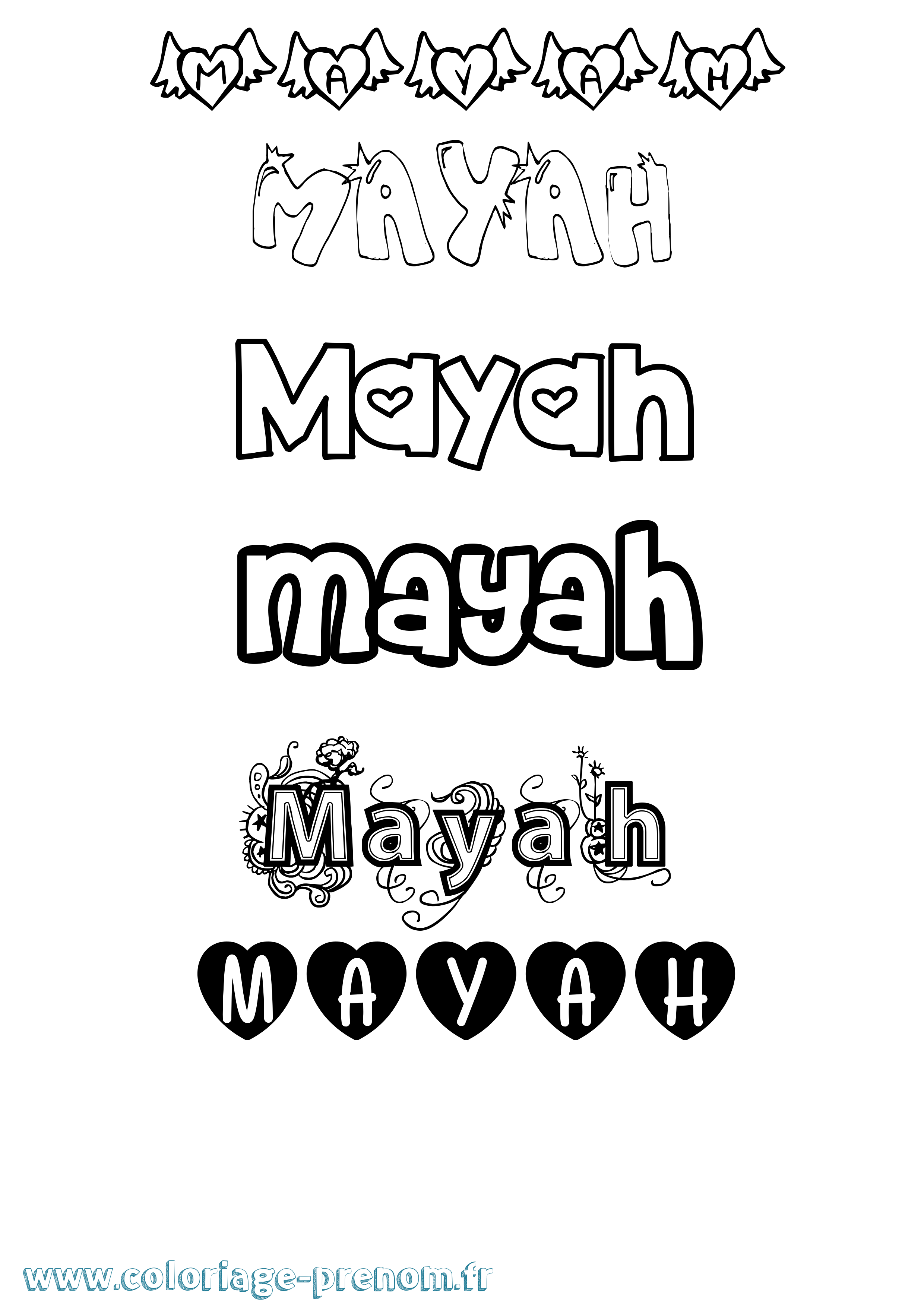 Coloriage prénom Mayah Girly