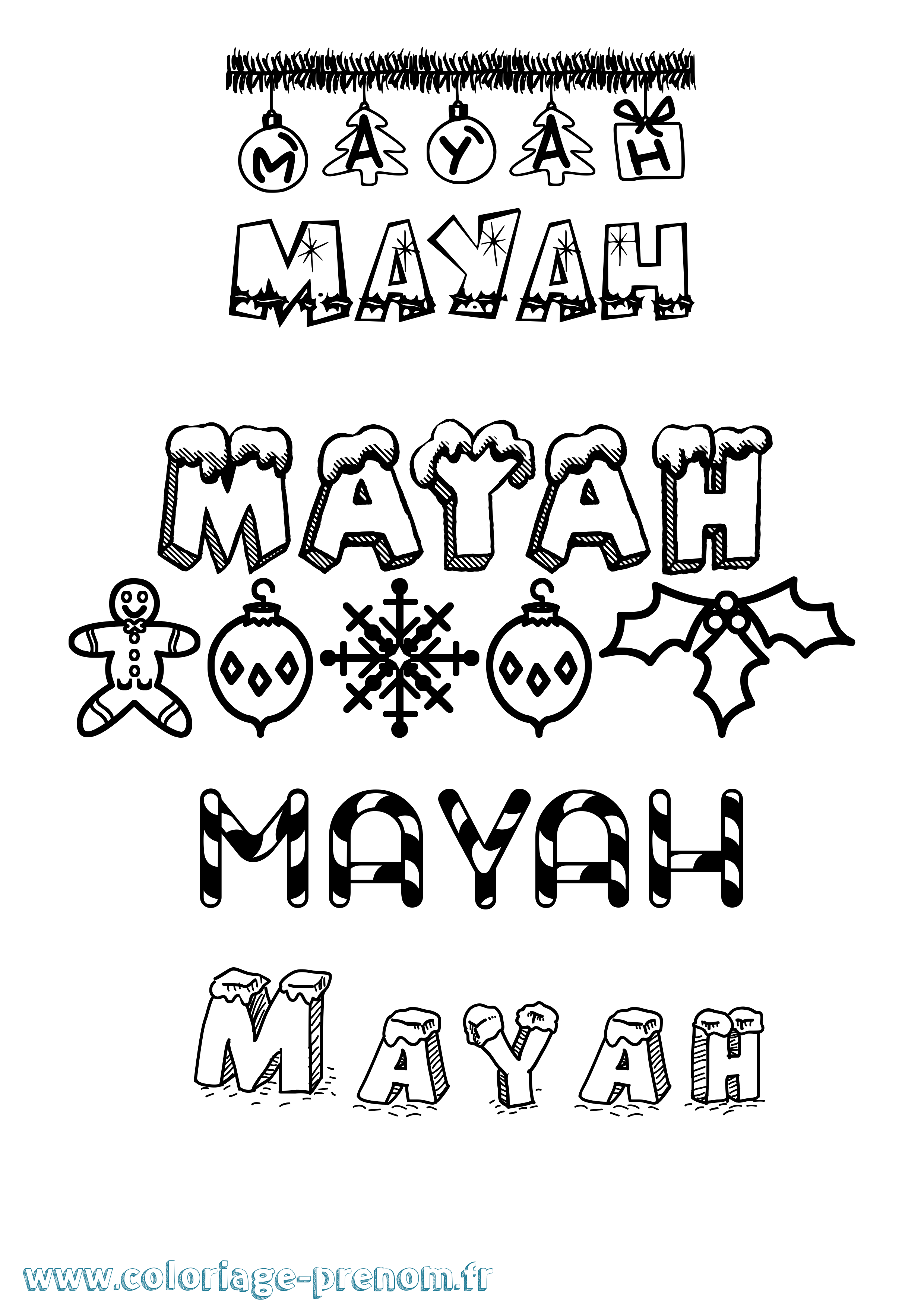 Coloriage prénom Mayah Noël
