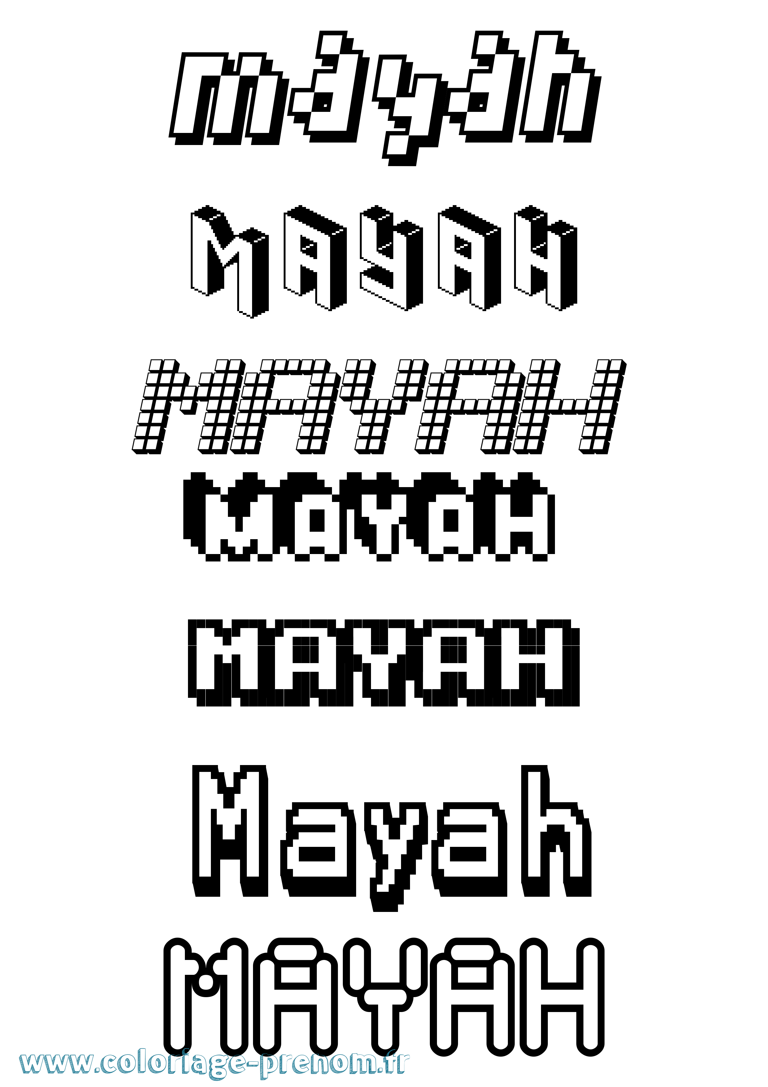 Coloriage prénom Mayah Pixel