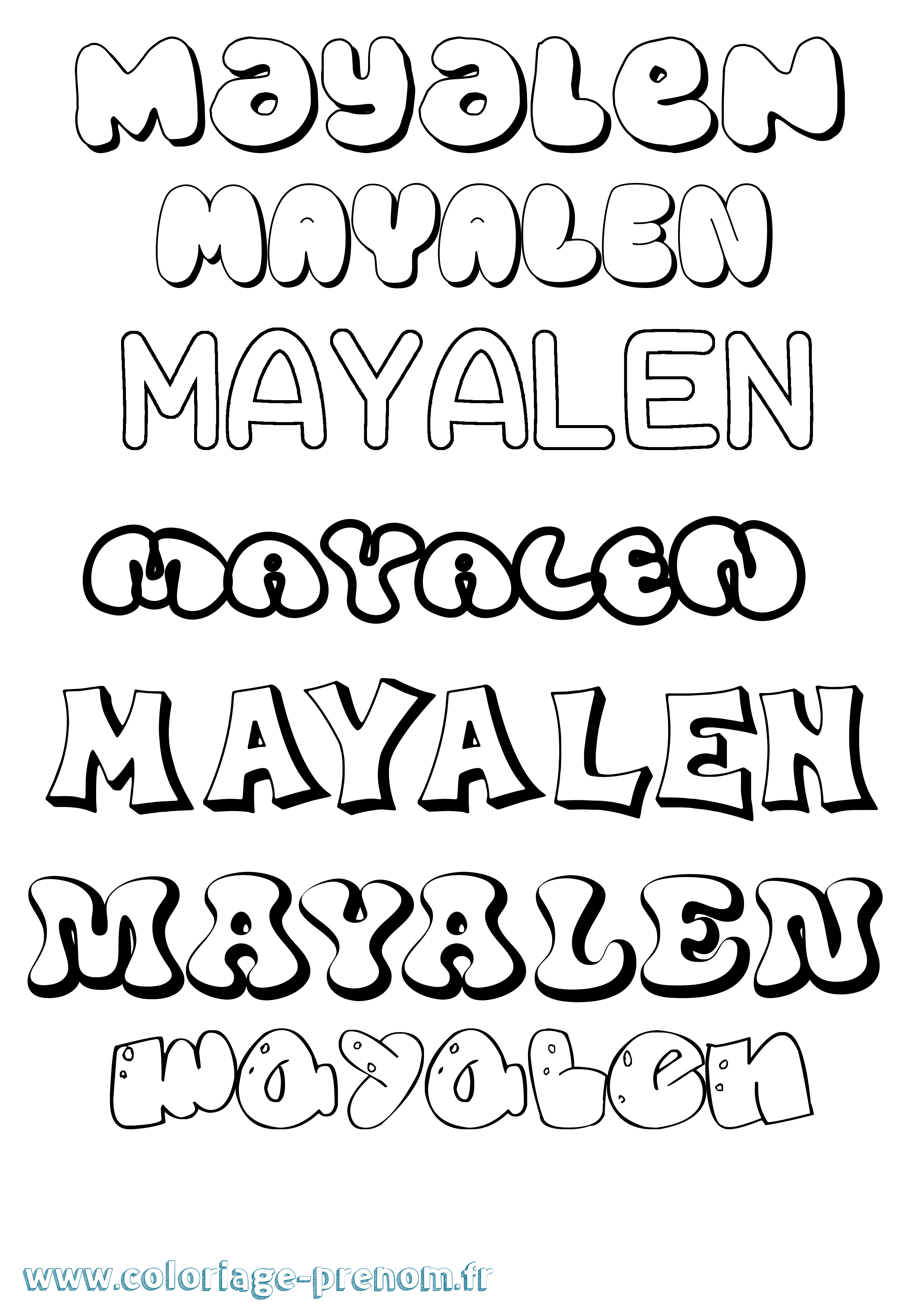 Coloriage prénom Mayalen Bubble