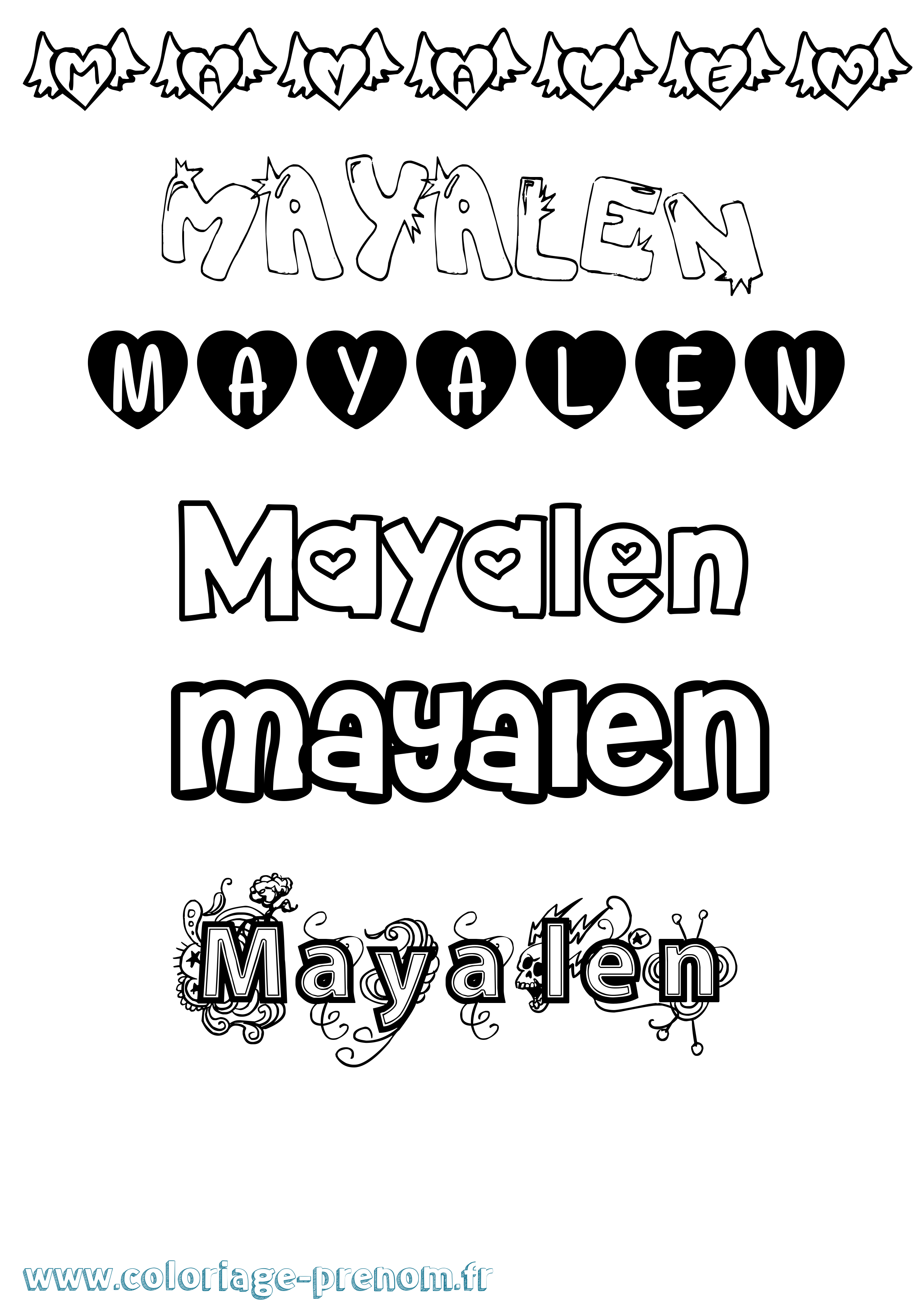 Coloriage prénom Mayalen Girly
