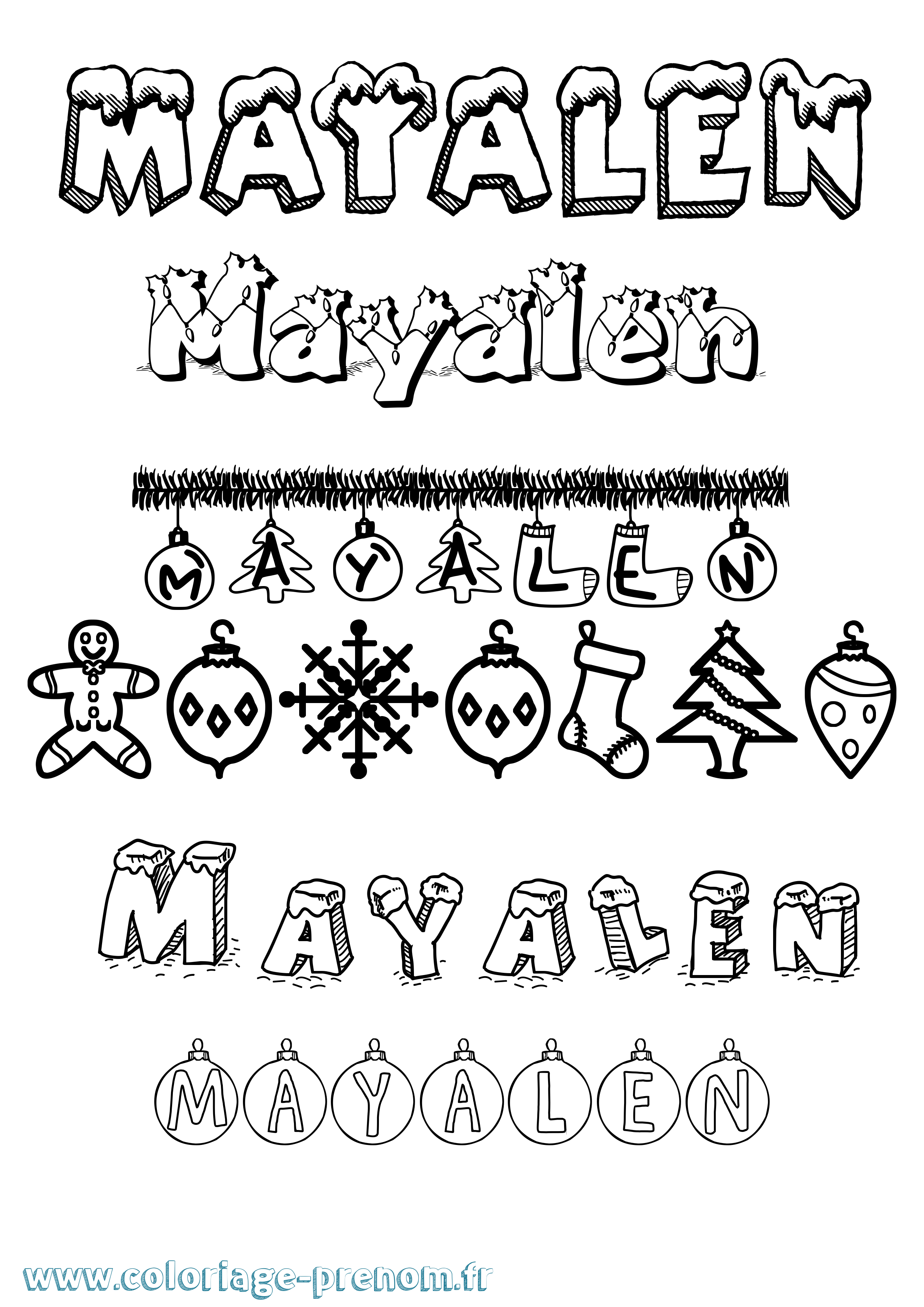 Coloriage prénom Mayalen Noël