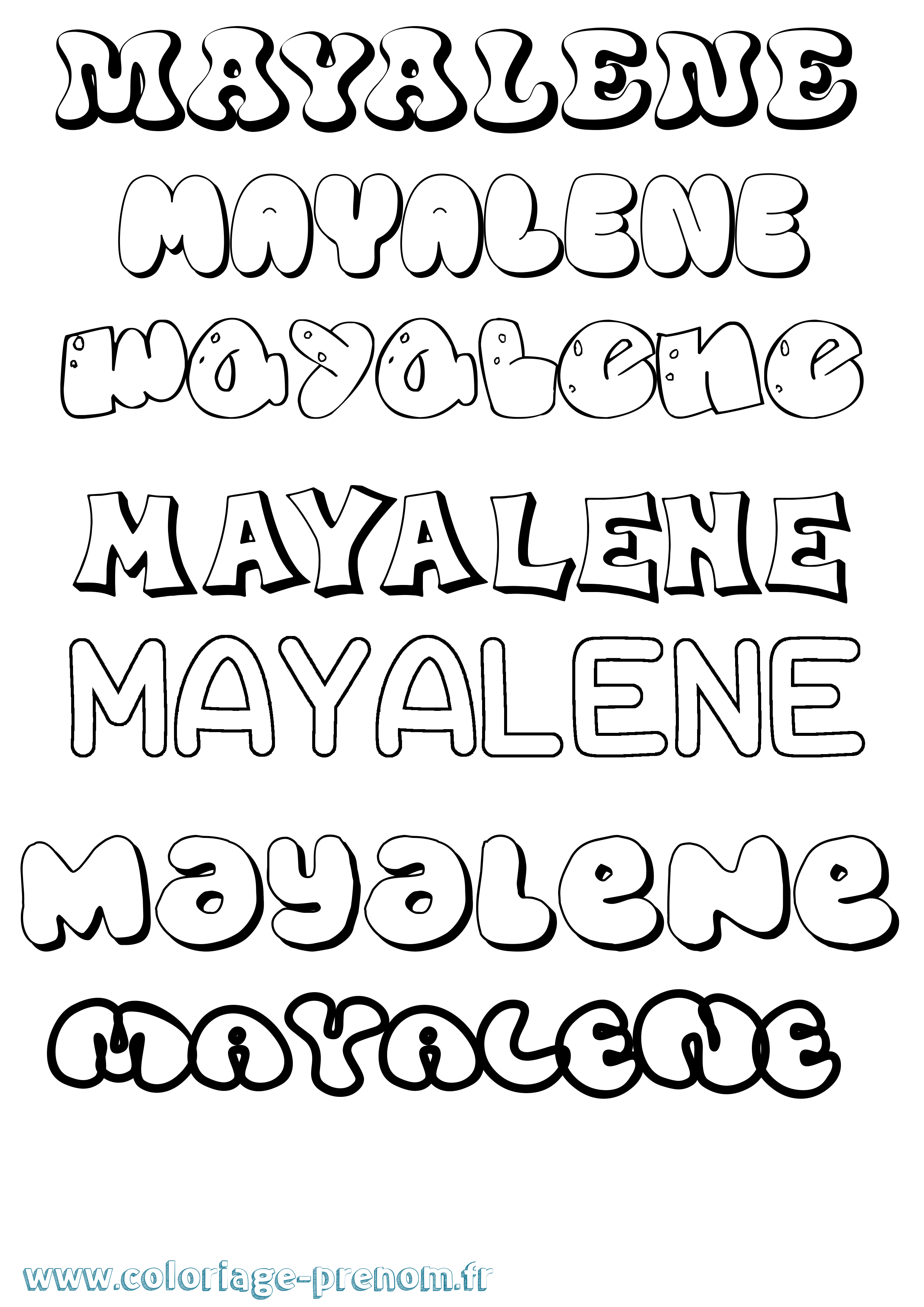 Coloriage prénom Mayalene Bubble