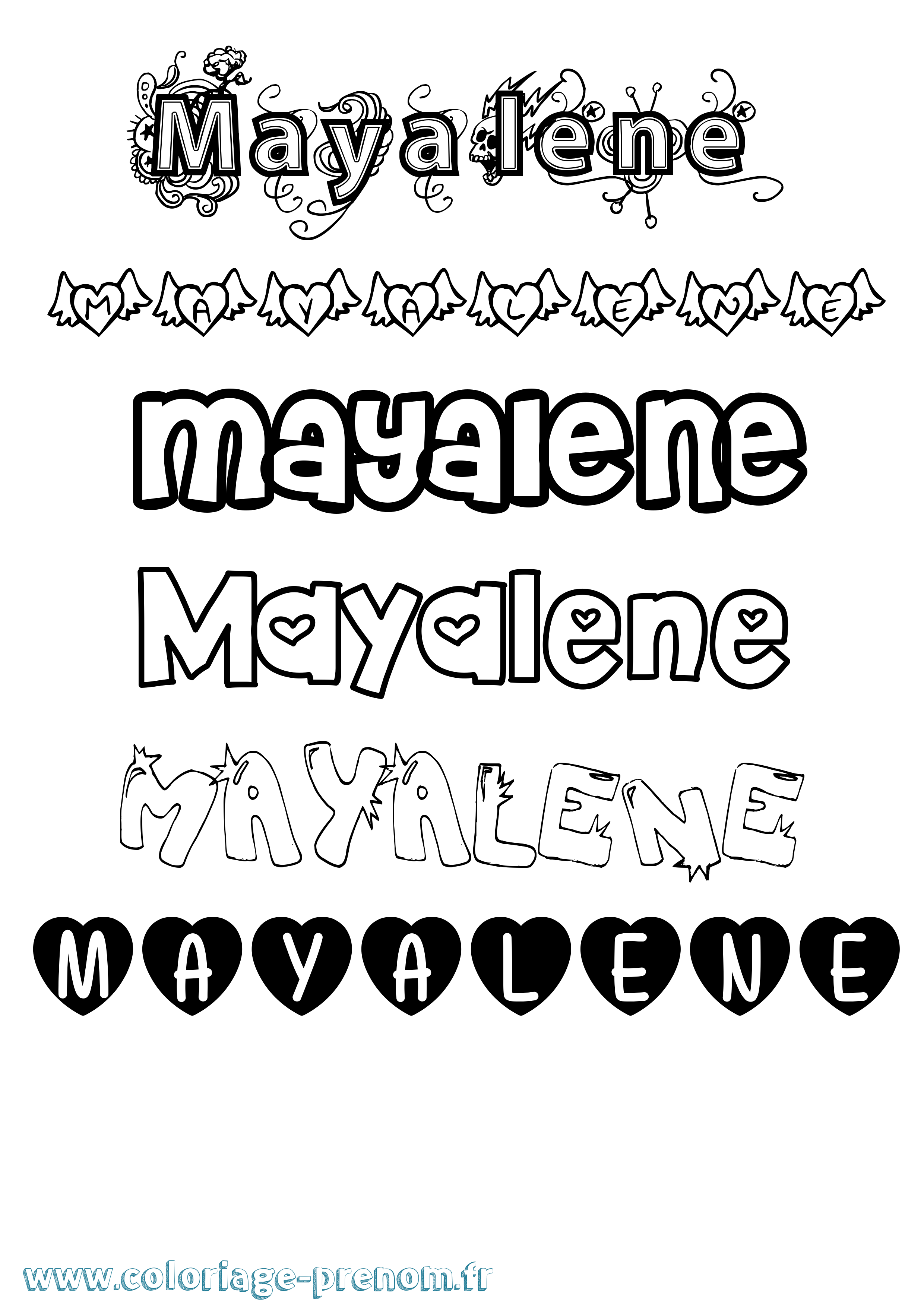 Coloriage prénom Mayalene Girly