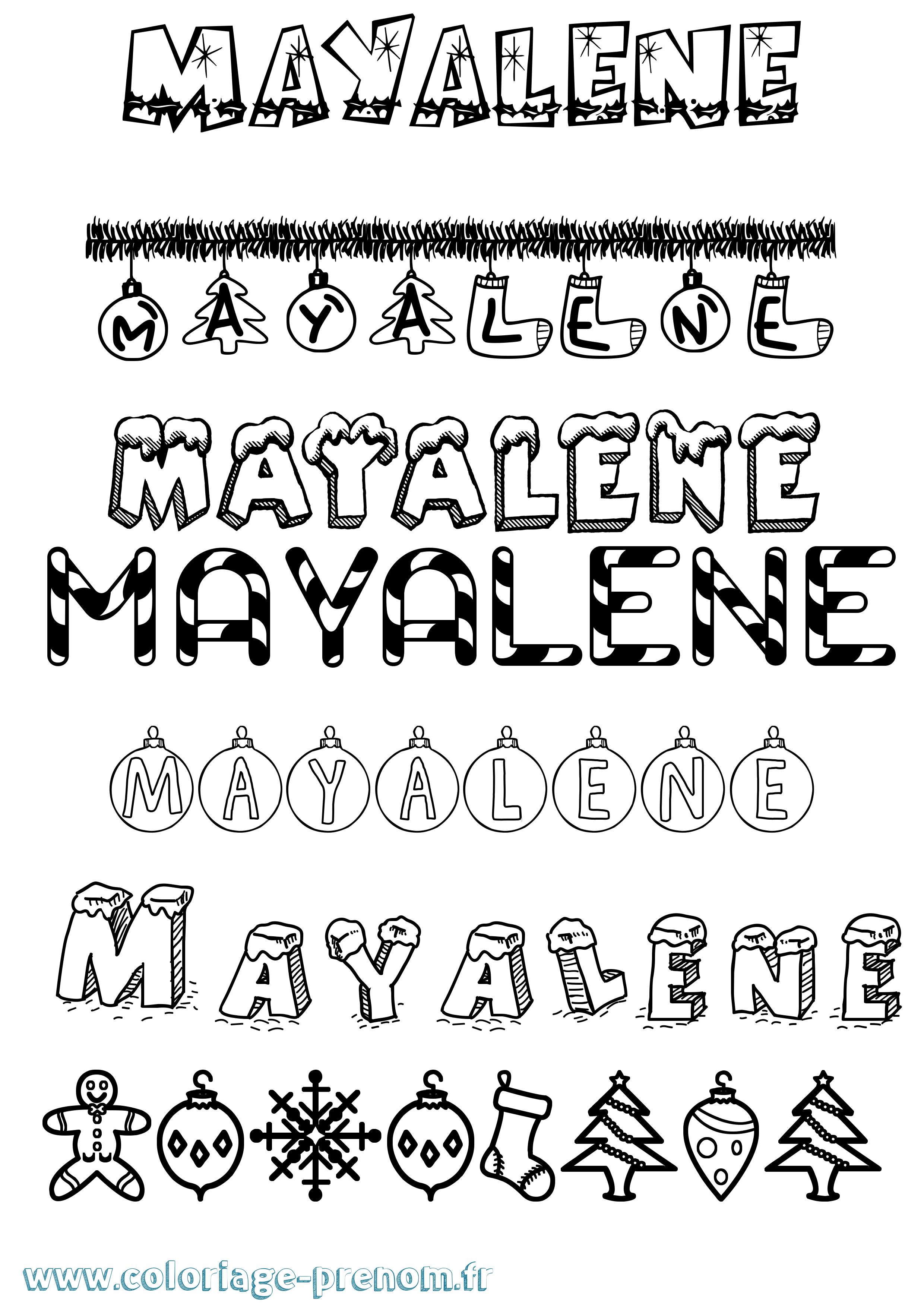 Coloriage prénom Mayalene Noël